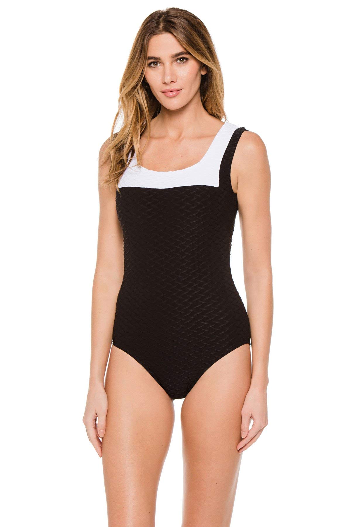 Women's Textured One Piece Swimsuit - Over The Shoulder Bathing Suit in Black Size M | Perfect for Beach Vacations, Pool Parties & Summer Getaways
