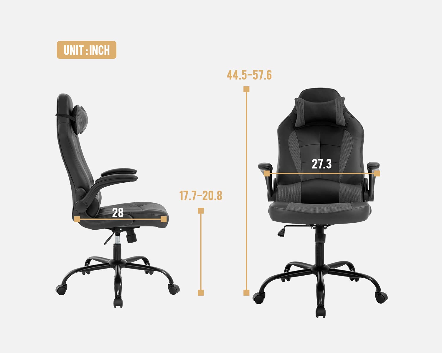 Ergonomic Gaming Chair - High Back PU Leather Office Chair with Adjustable Armrests, Headrest & Lumbar Support - Comfortable Computer Desk Chair for PC Gamers & Home Office Workers (Grey) - Perfect for Long Gaming Sessions, Remote Work & Streaming Setup
