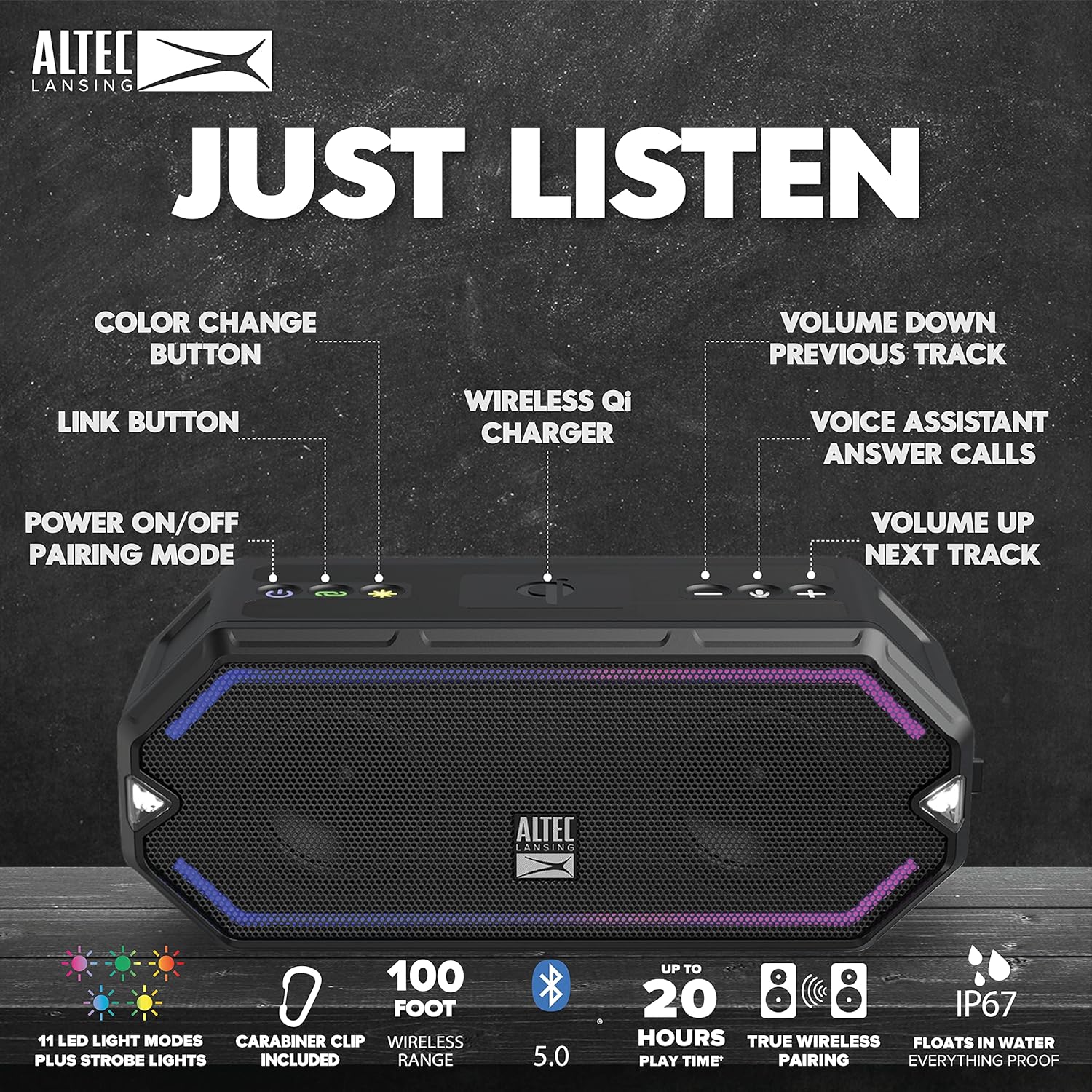 Altec Lansing HydraBlastMag SPG060337 Waterproof Bluetooth Speaker - Shockproof, Dustproof & Floating Design for Pool, Beach, Outdoor Adventures & Shower Use