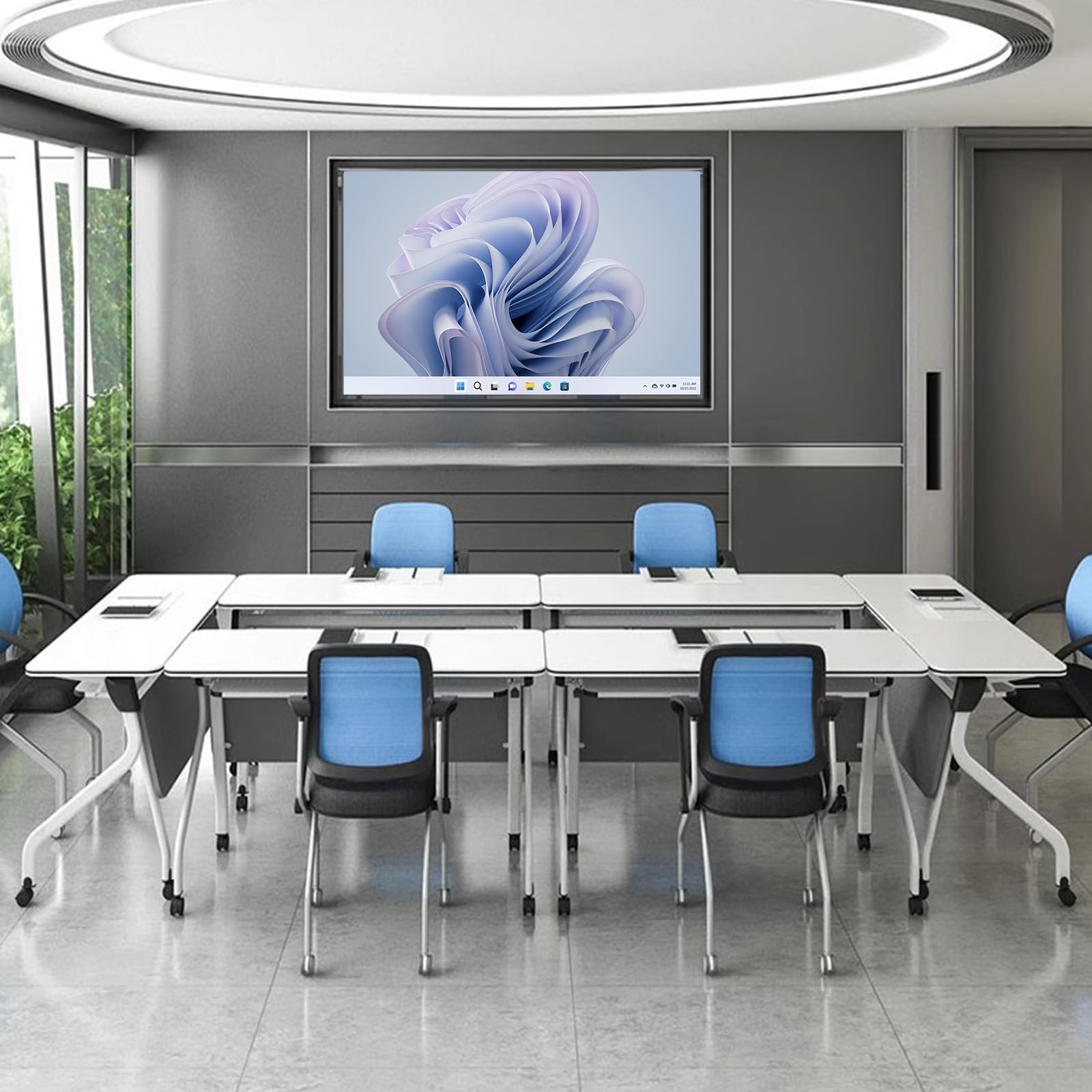 Modern Folding Conference Table for 4 People - Lockable Wheels Mobile Office Meeting Table with Foldable Design - Perfect for Home Office, Classroom, Seminar & Media Centers (4-Pack Set)