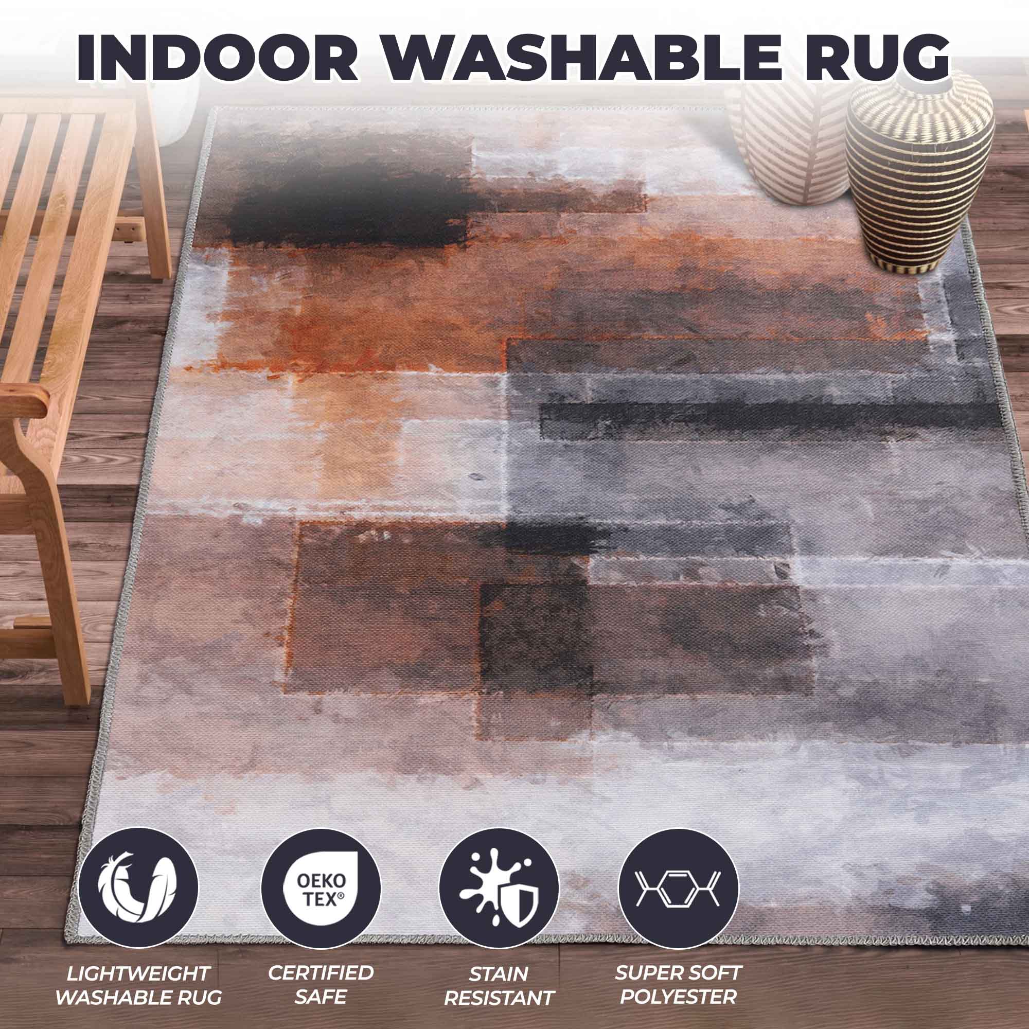 Goa Abstract Patchwork Washable Indoor Area Rug or Runner - Non-Slip Bohemian Floor Mat for Living Room, Bedroom, Hallway Decor
