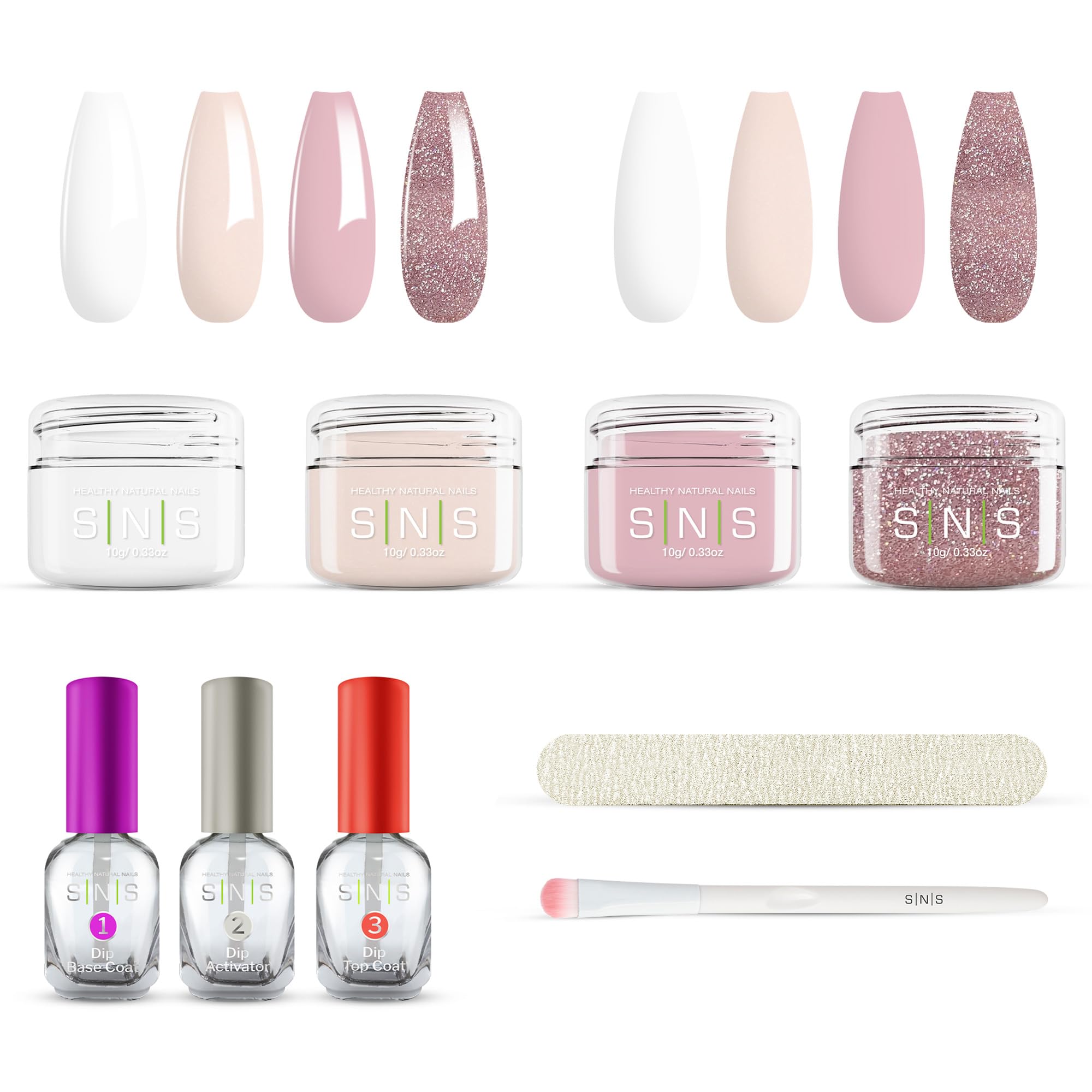 SNS Dip Powder Nail Kit - Pink & Sparkles Dipping Powder Starter Set with Long-Lasting Colors for Stronger Nails | DIY At-Home Manicure Kit for Salon-Quality Results | Perfect for Parties, Weddings and Everyday Wear
