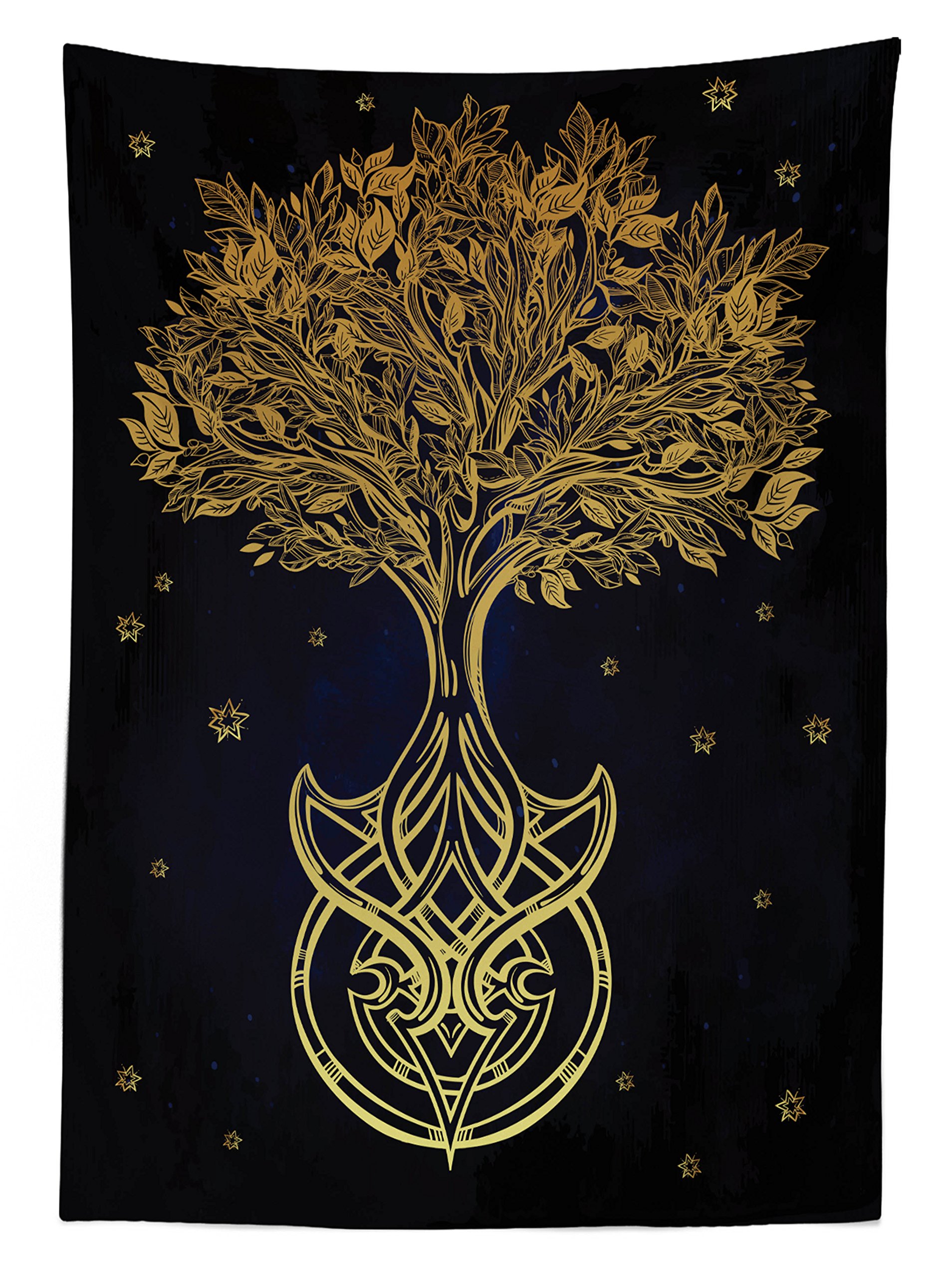 Ambesonne Tree of Life Outdoor Tablecloth - Waterproof Washable Picnic Table Cover 58x84 Inches, Dark Blue & Yellow Bohemian Tribal Design for Garden, Patio, Camping & BBQ Parties