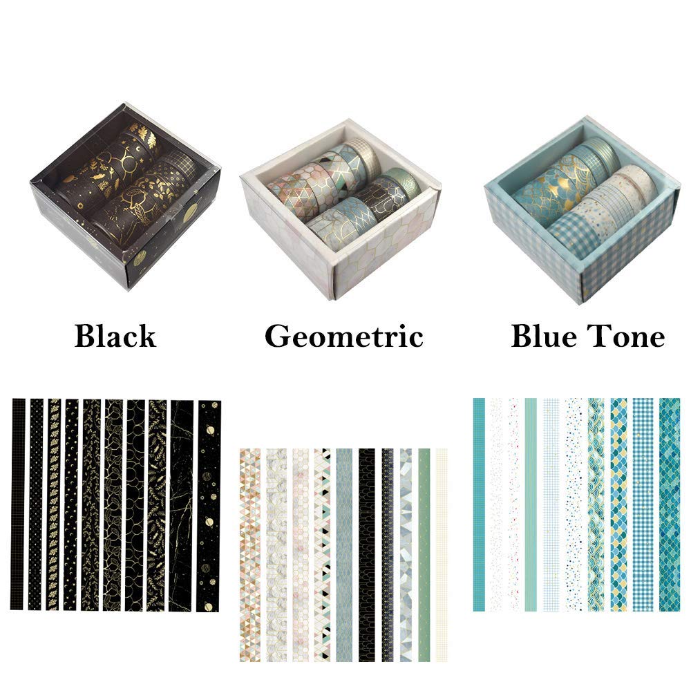 10 Rolls Floral Gold Washi Tape Set - Decorative Masking Paper Tape for Scrapbooking, DIY Crafts, Bullet Journaling, Planner Decor, Gift Wrapping - Perfect for Home Office, School Projects & Creative Arts (Blue Tone)