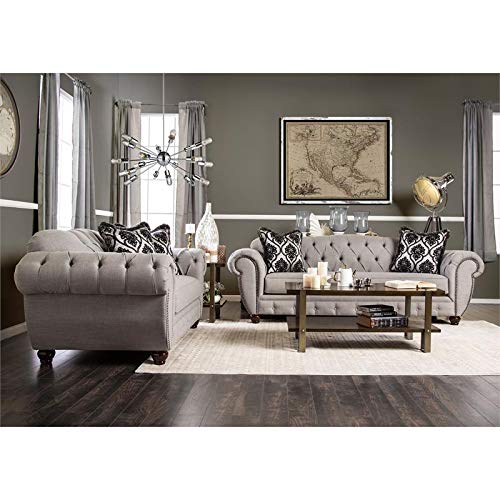 Furniture of America Isabella Transitional Fabric Tufted Loveseat in Gray - Stylish Small Sofa for Living Room, Apartment & Cozy Home Decor