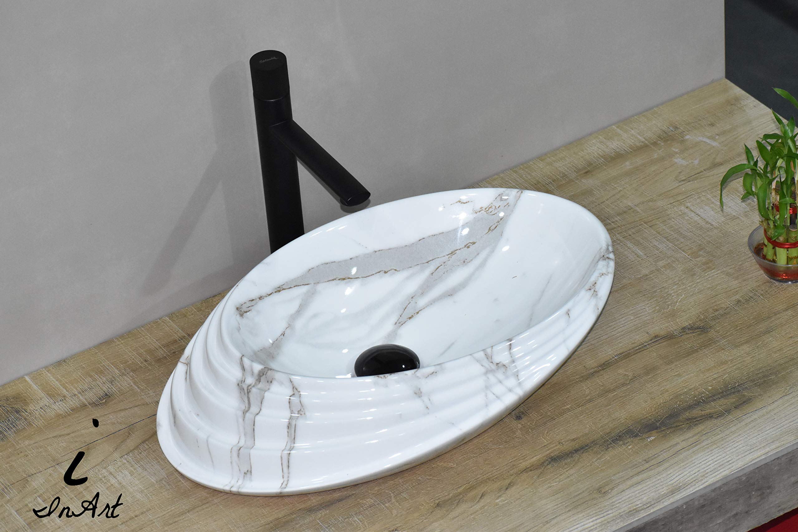 InArt Designer White Ceramic Bathroom Sink - 20 x 15 x 6 Inch Countertop Vanity Basin for Modern Bathrooms | Perfect for Powder Rooms, Guest Baths & Master Suites