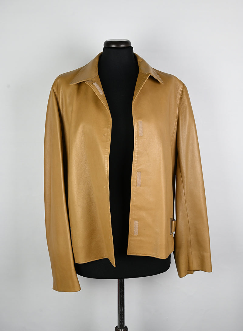 Prada Nappa Leather Jacket in Biscuit Color - Size 44 | Luxury Italian Outerwear for Men, Business & Casual Wear