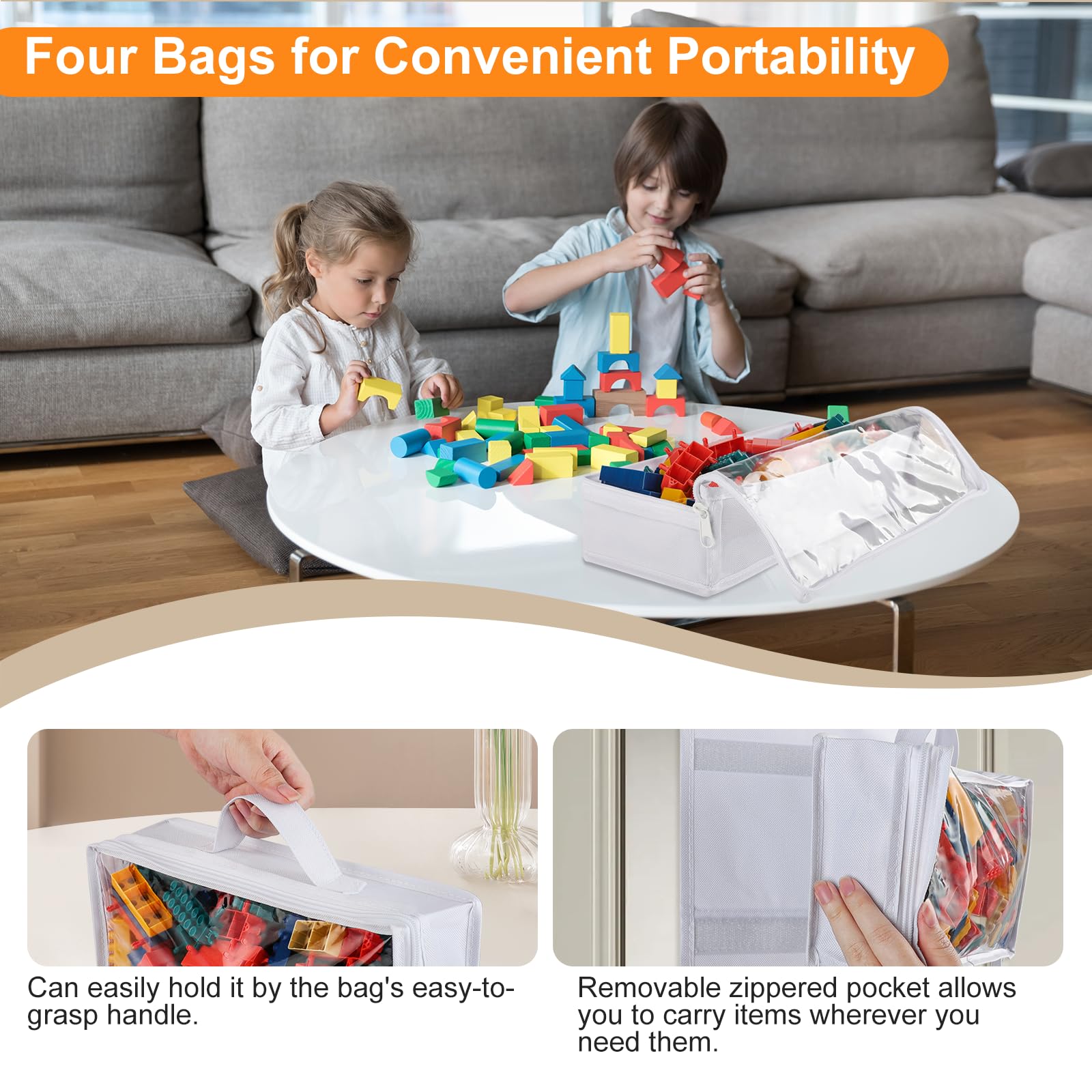 Over Door Organizer with 4 Clear Removable Pouches - Hanging Toy Storage for Stuffed Animals, Building Blocks & Puzzles - Kids Room & Playroom Closet Organization Solution - Perfect for Nursery, Daycare & Home Organization