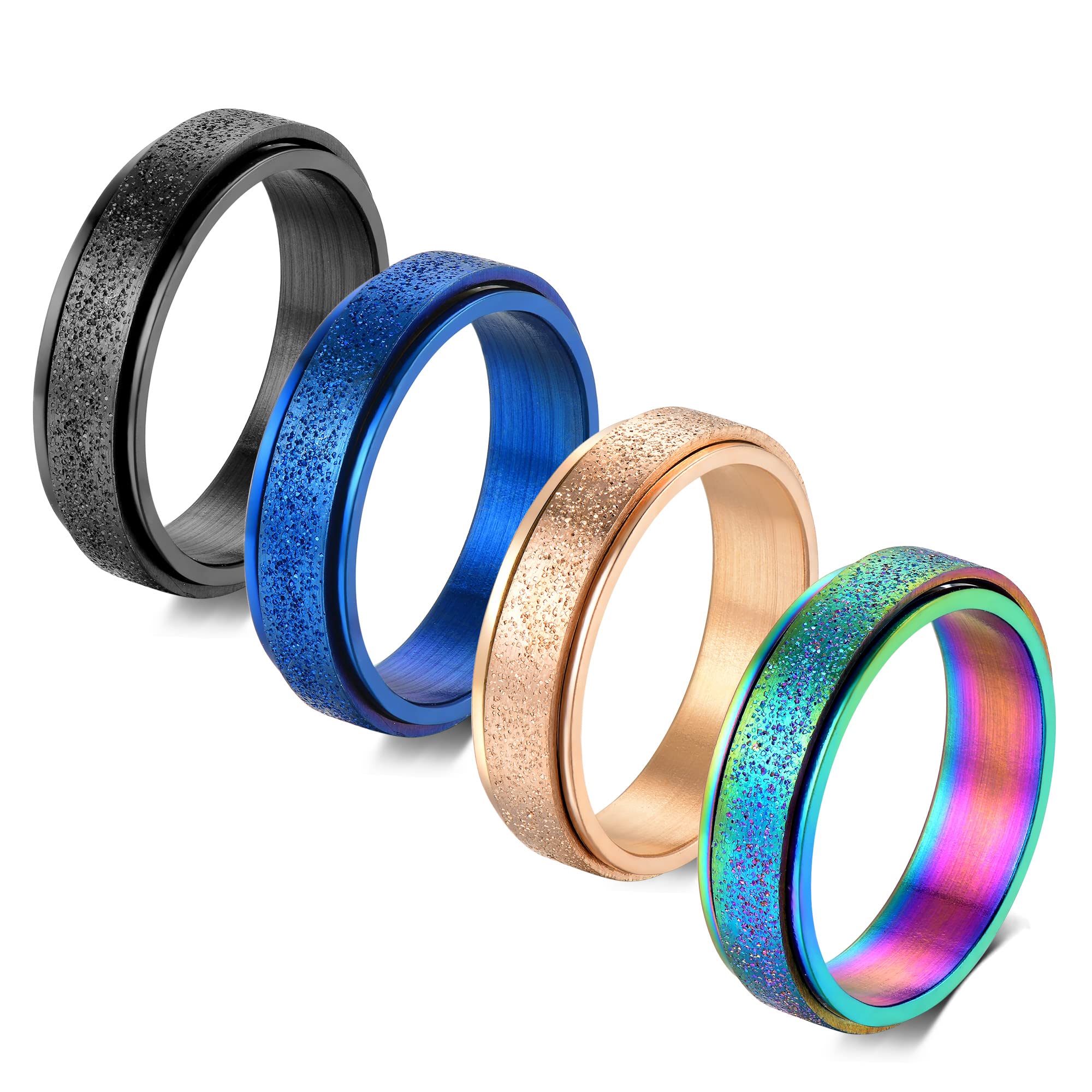 Anxiety Relief Spinner Rings for Women - 4PCS 6MM Titanium Steel Fidget Rings for Stress & Anxiety (Size 5-12) - Perfect for Office, Travel & Daily Relaxation