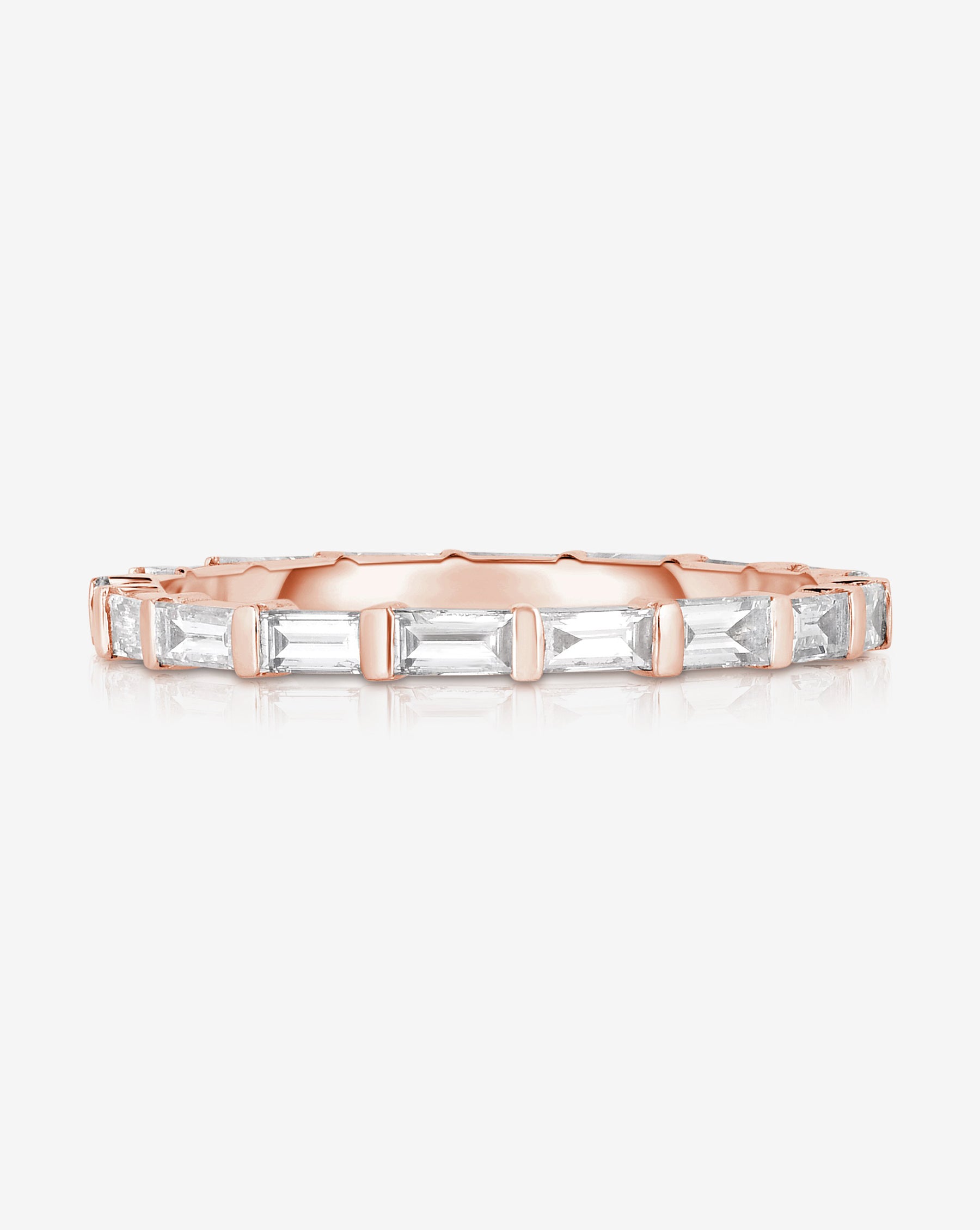 Elegant Baguette Bar Eternity Band Ring - 14K Gold or Platinum Wedding Band for Women, Stackable Thin Diamond Ring for Anniversary, Engagement, or Bridal Jewelry Gift