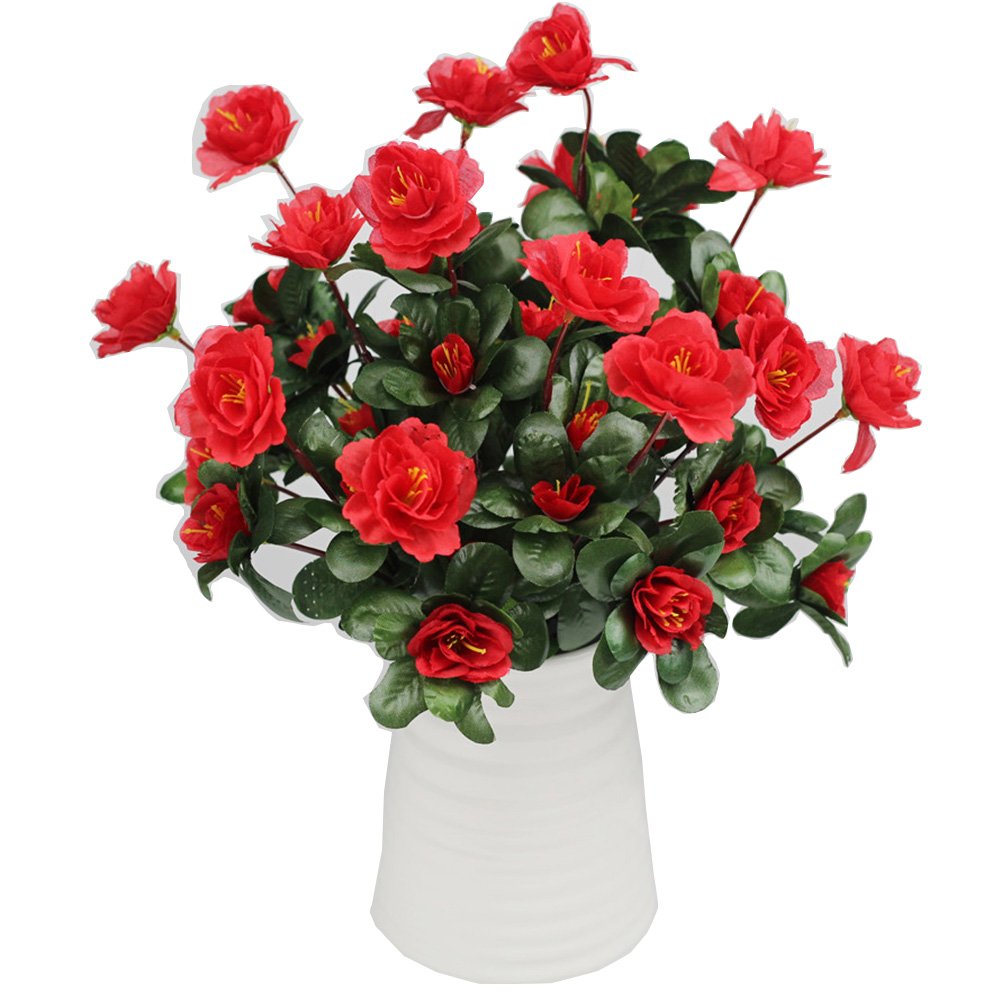 Lopkey Outdoor Artificial Red Azalea Bush - Realistic Fake Flowers for Garden, Patio, and Home Decor - UV Resistant & Weatherproof - Perfect for Landscaping, Porch, and Yard Decoration