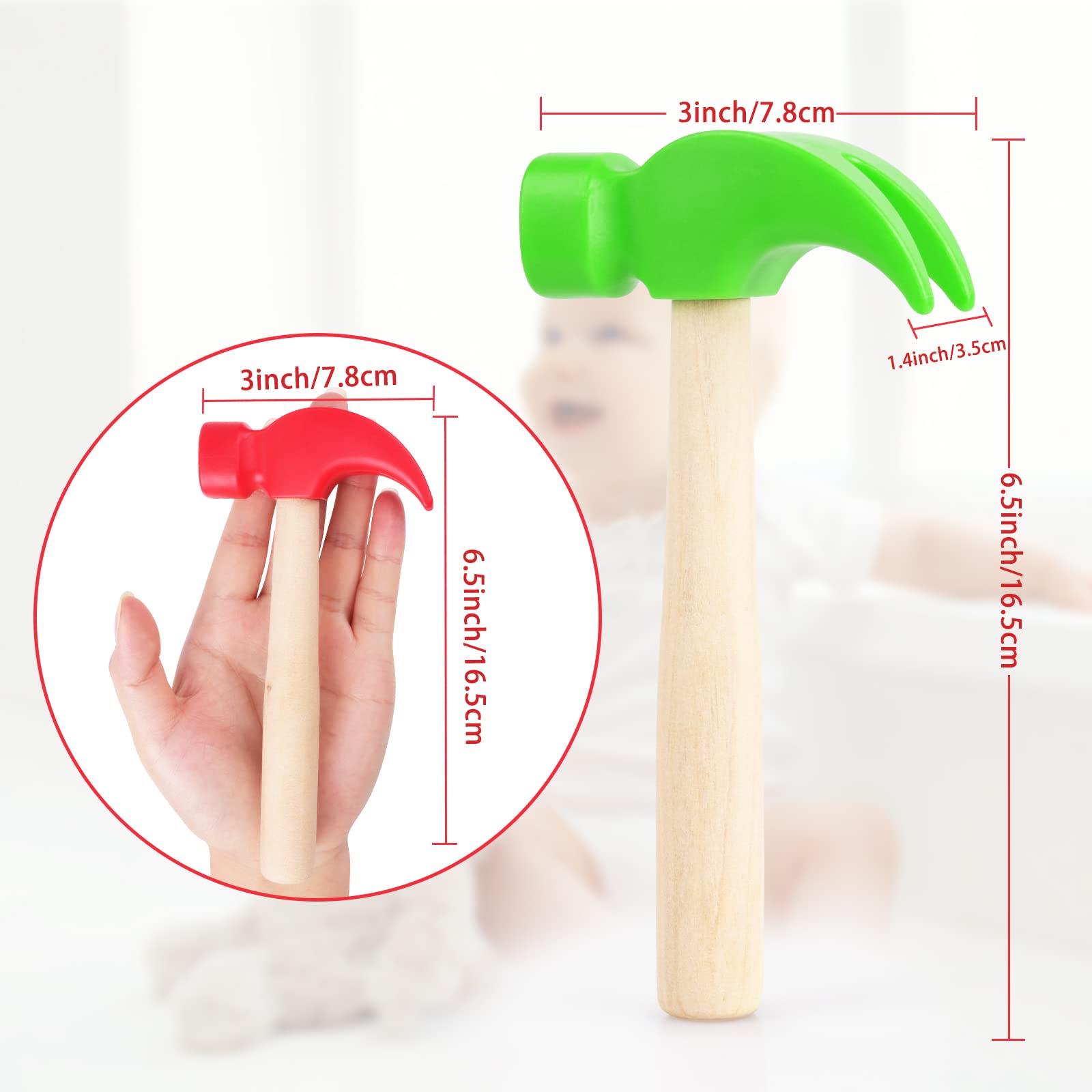 Fowecelt 3 Pack Wooden Hammer Toy Set - Kids Pretend Play Tools, Educational Construction Toys for Toddlers, Birthday Party Games & STEM Learning Activities - Perfect for Role Play, DIY Projects & Early Childhood Development