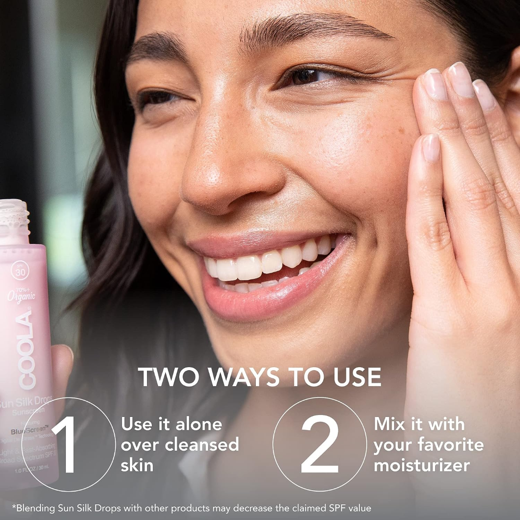 COOLA Organic Sun Silk Drops SPF 30 Face Sunscreen - Lightweight, Non-Greasy Formula for Daily UV Protection | Perfect for Beach, Outdoor Activities & Everyday Use