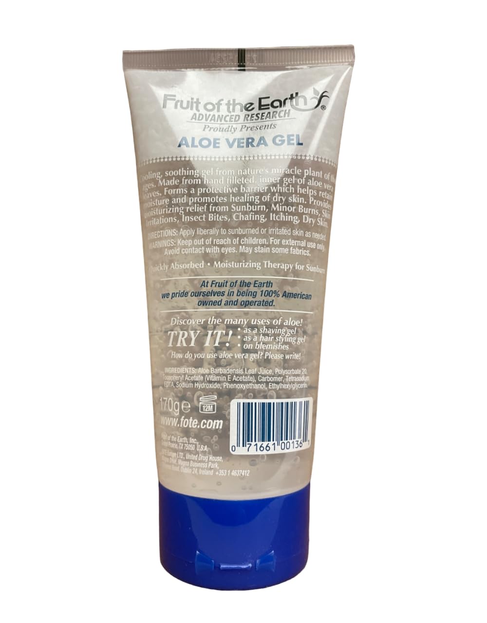 Fruit of the Earth 100% Pure Aloe Vera Gel - 6 oz (Pack of 6) | Soothing Sunburn Relief, Moisturizing Skin Care & Hair Treatment