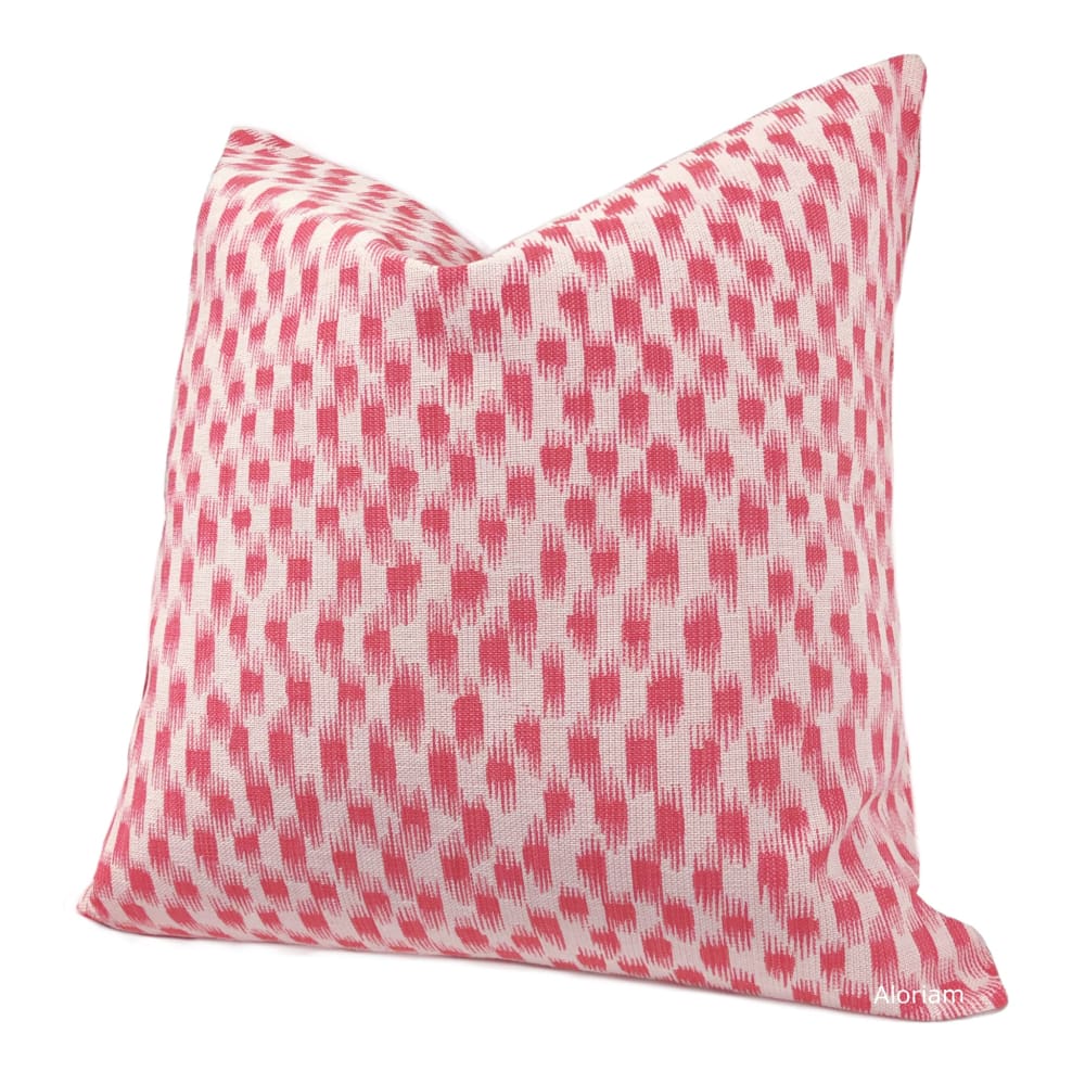 Handmade Izmir Pink Off White Ikat Blocks Pillow Cover - Bohemian Decorative Throw Pillow Case for Sofa, Bed & Home Decor