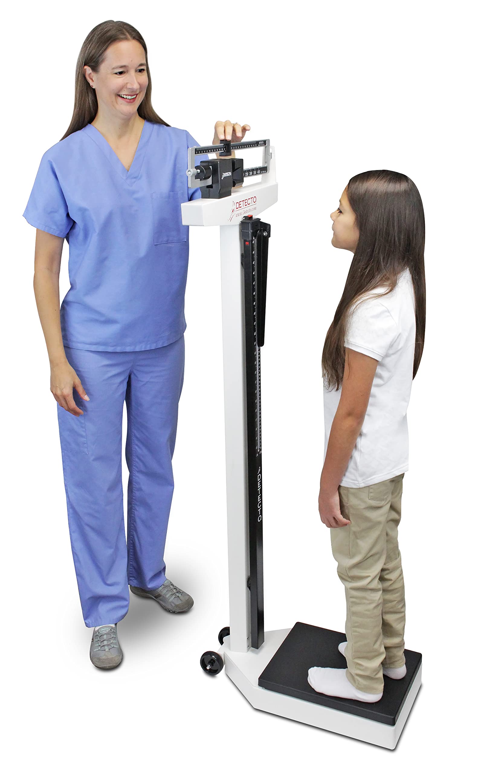 Detecto 338 Mechanical Physician Beam Scale with Wheels & Height Rod - Dual Reading KG/LB - Perfect for Doctor's Offices, Clinics, and Home Health Monitoring