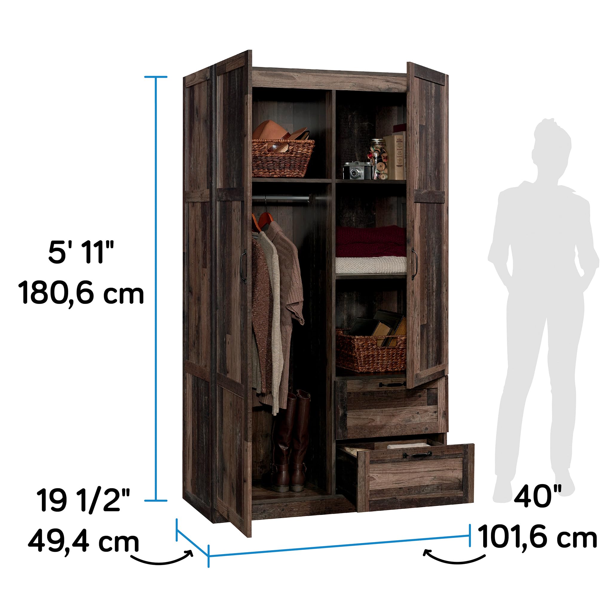 Sauder Reclaimed Pine Storage Wardrobe Cabinet - Pantry Organizer, Closet Storage Solution for Bedroom, Kitchen, and Home Organization