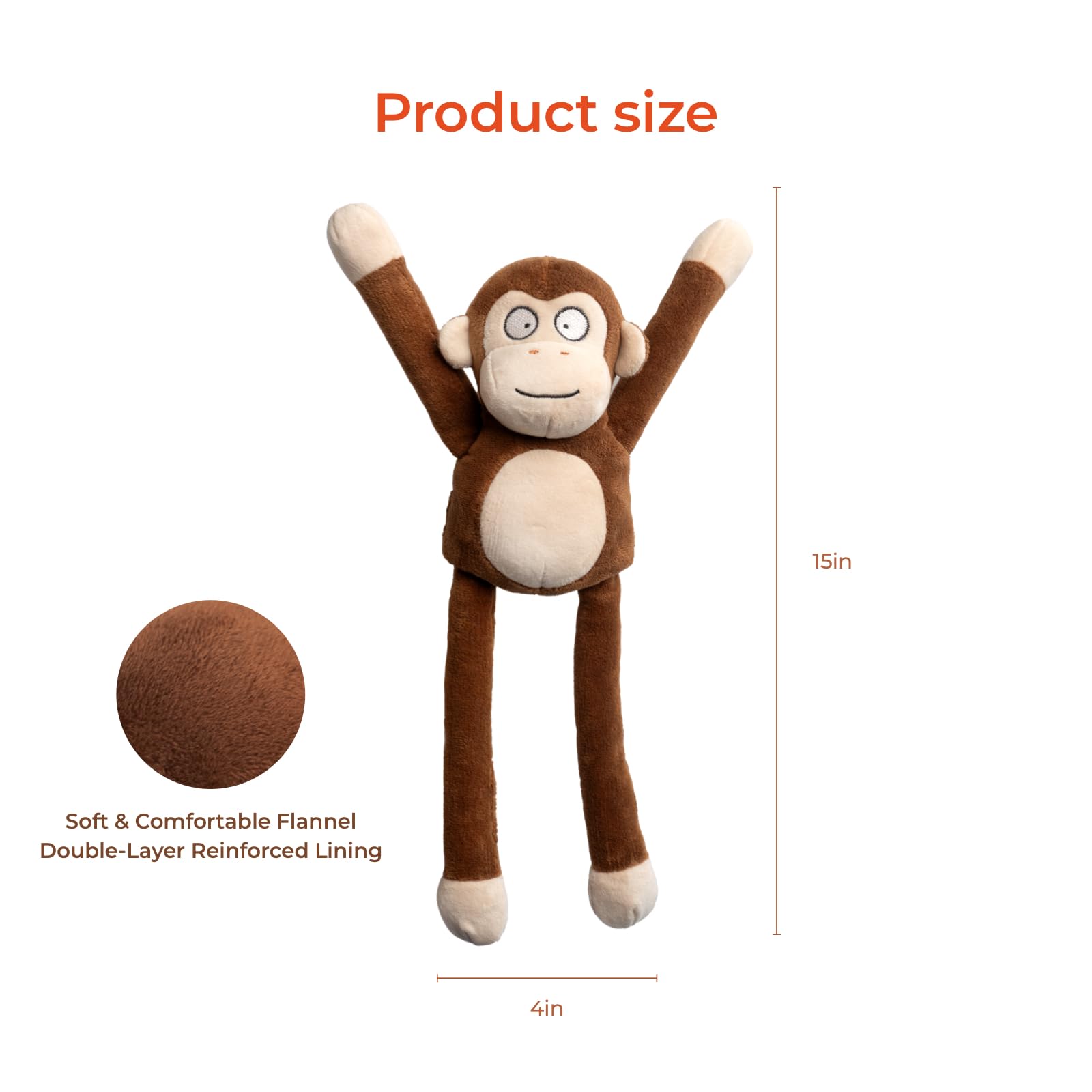 Durable Squeaky Monkey Plush Dog Toy with Crinkle Paper - Interactive Tug of War Puppy Toy for Small, Medium & Large Dogs - Perfect for Playtime, Training & Keeping Pets Busy