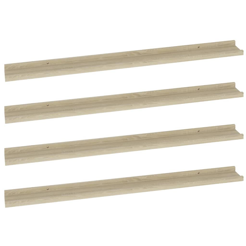vidaXL Set of 4 Sonoma Oak Wall Shelves - MDF Wall-Mounted Shelving for Books, Collectibles & Home Decor | Modern Floating Shelves for Living Room, Bedroom & Office Organization