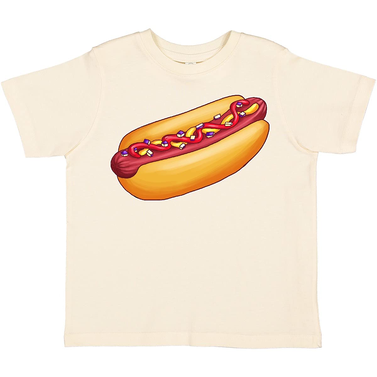 Inktastic Hot Dog Graphic Toddler T-Shirt with Mustard, Onions & Ketchup Print - Cute Baby Boy & Girl Tees for Playdates, Birthday Parties & Casual Outfits
