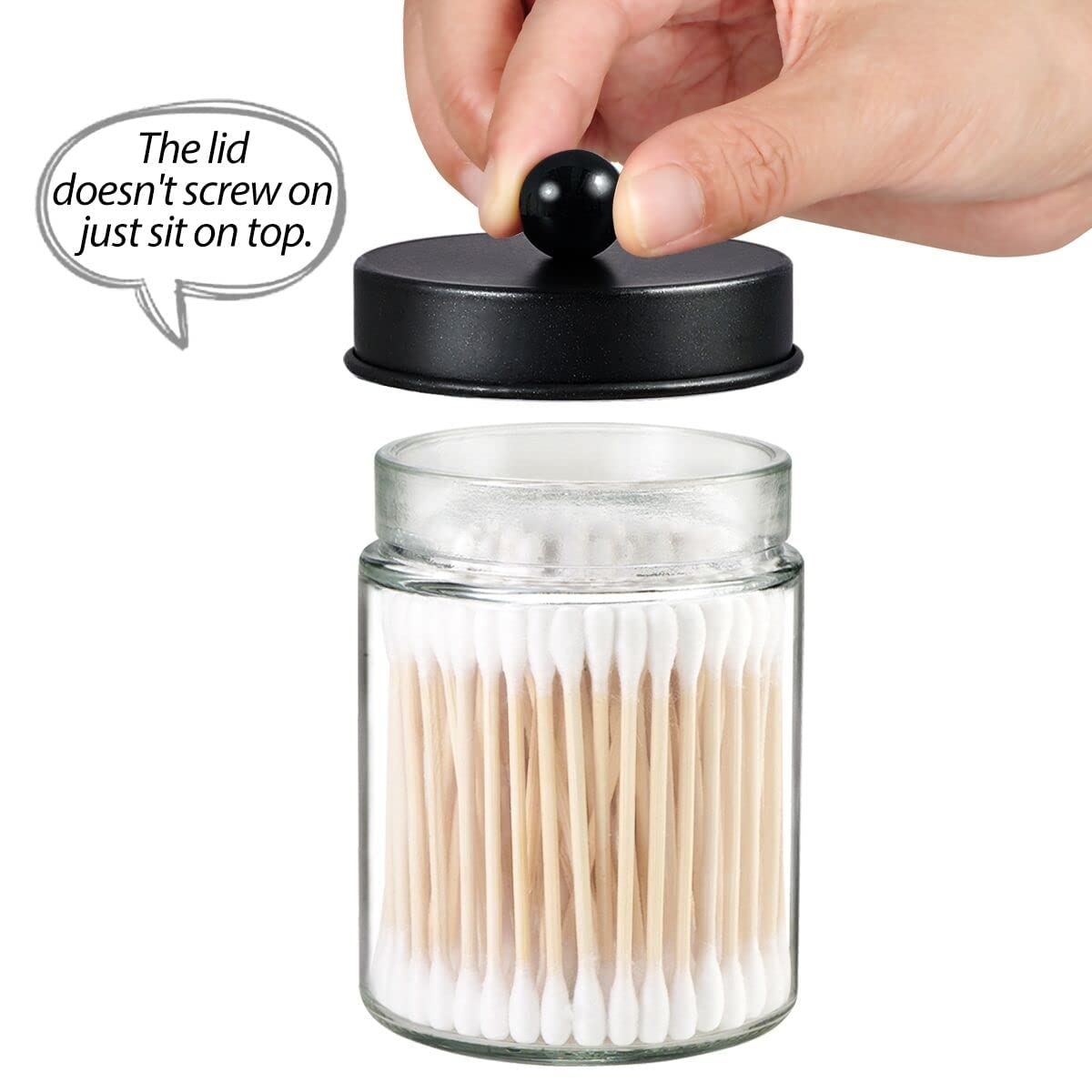 3-Pack Apothecary Jar Canisters with Stainless Steel Lids - Bathroom Vanity Organizer Set for Qtips, Cotton Swabs, Makeup Sponges & Dental Floss | Countertop Storage Containers with Decorative Stickers | Perfect for Home, Salon, and Spa Organization