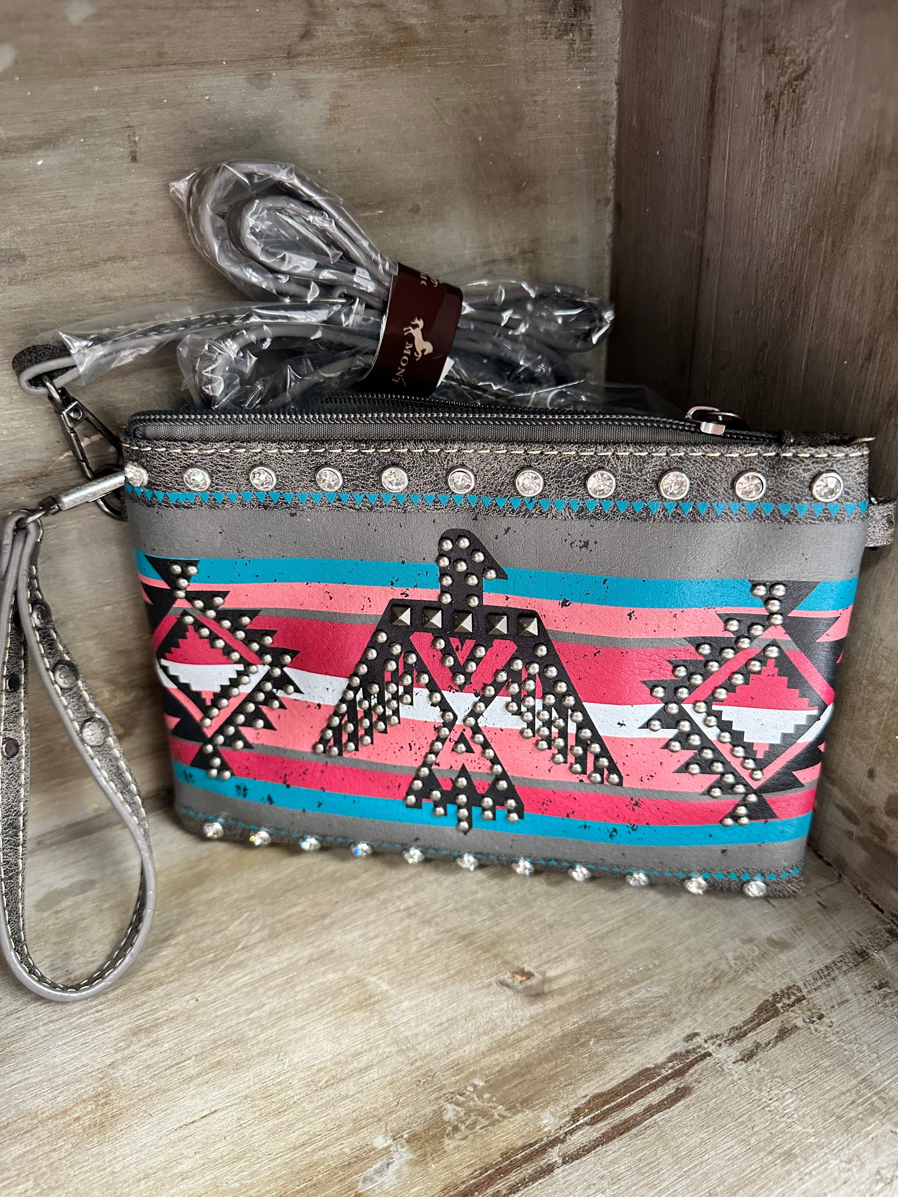 Montana West Striped Wristlet Crossbody Purse - Freebird Design with Diamond Accents - Perfect for Women's Fashion, Parties, and Everyday Use