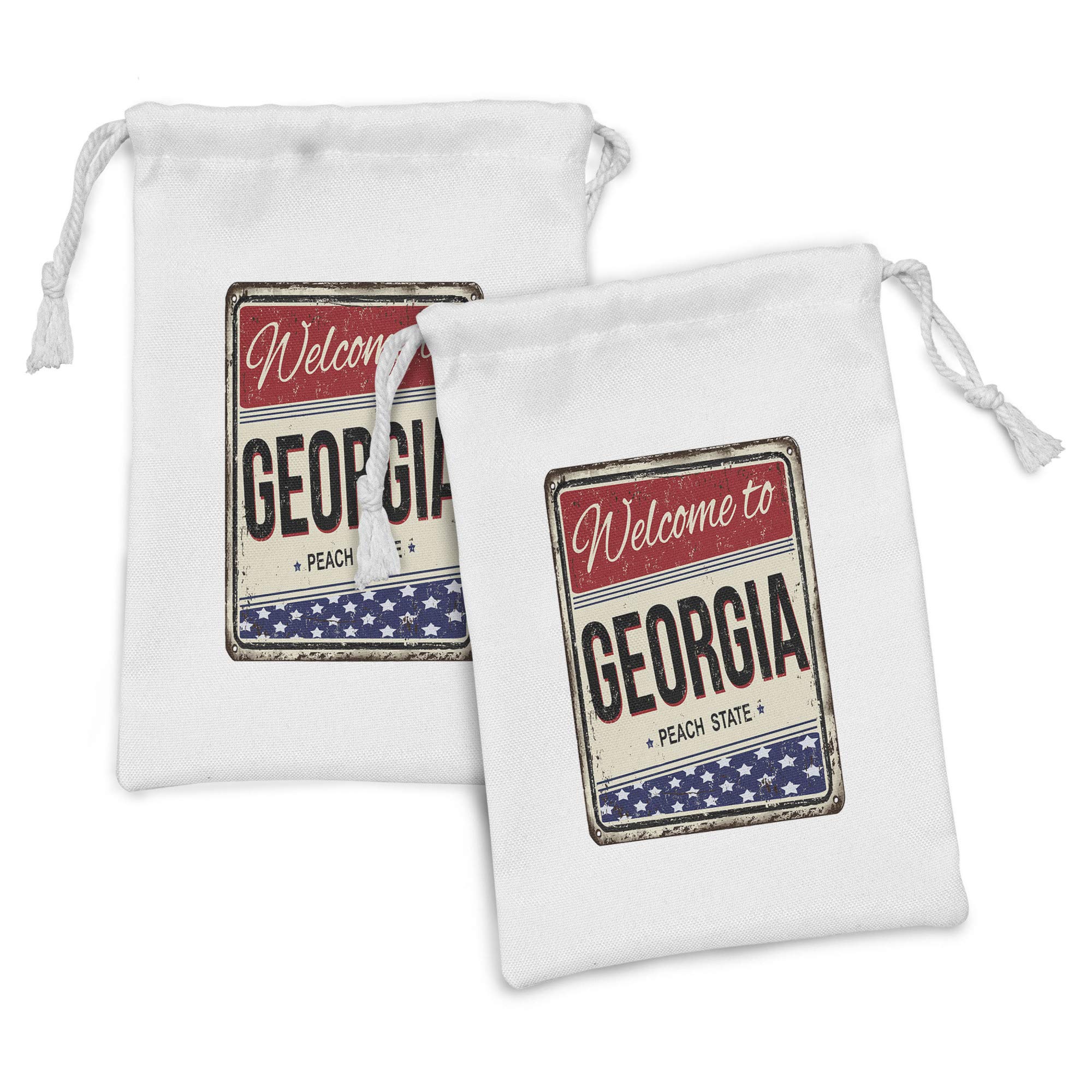 Ambesonne Georgia Fabric Pouch Set of 2 - Grunge Style Welcome Sign Drawstring Bags (9