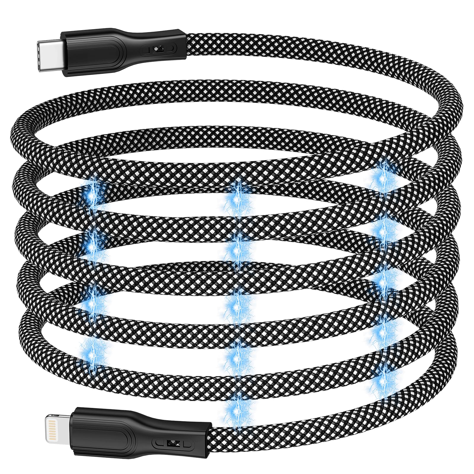 MFi Certified Magnetic USB C to Lightning Cable - 30W PD Fast Charging Coiled Cord (3ft) for iPhone 14/13/12/11 Pro Max/XS/8 & iPad | Perfect for Travel, Car Charging & Office Use
