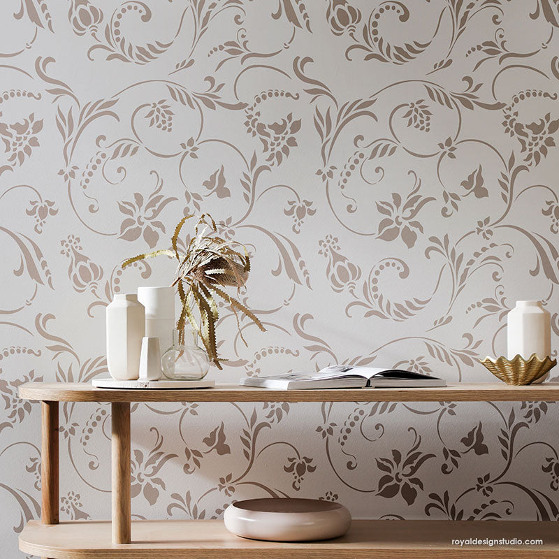 Flourish Allover Wall Stencil - DIY Home Decor Painting Template for Creative Wall Art & Accent Designs - Perfect for Bedrooms, Living Rooms, and Nursery Decor