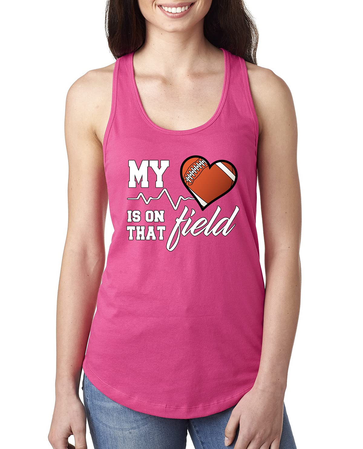 My Heart is On That Football Field - Sports Racerback Tank Top for Women - Perfect for Workouts, Gym & Game Day Support