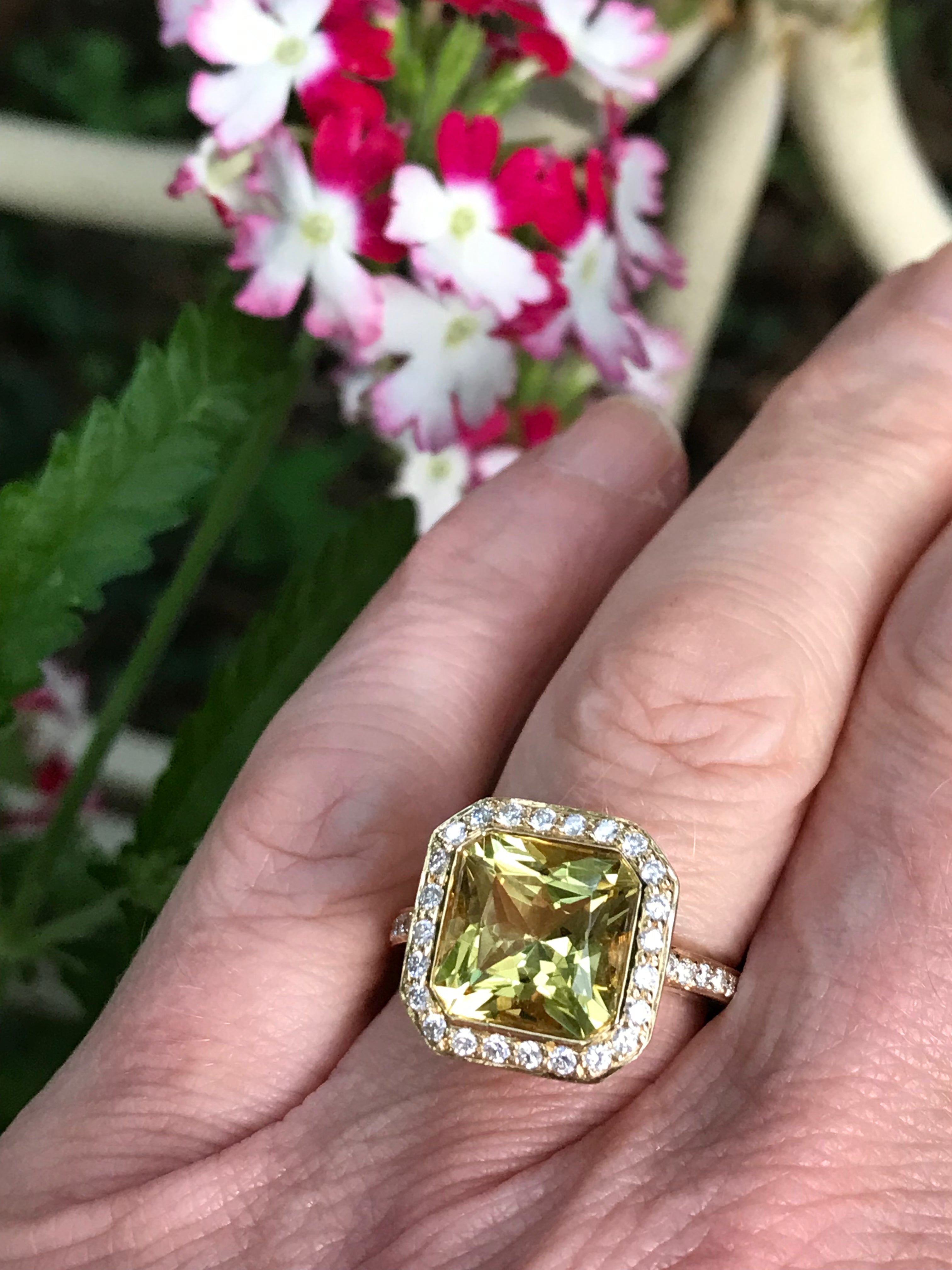 18K Yellow Gold & Diamond Ring Set with Champagne Beryl & Mandarin Garnets - Elegant Wedding, Engagement & Anniversary Jewelry Gift for Her
