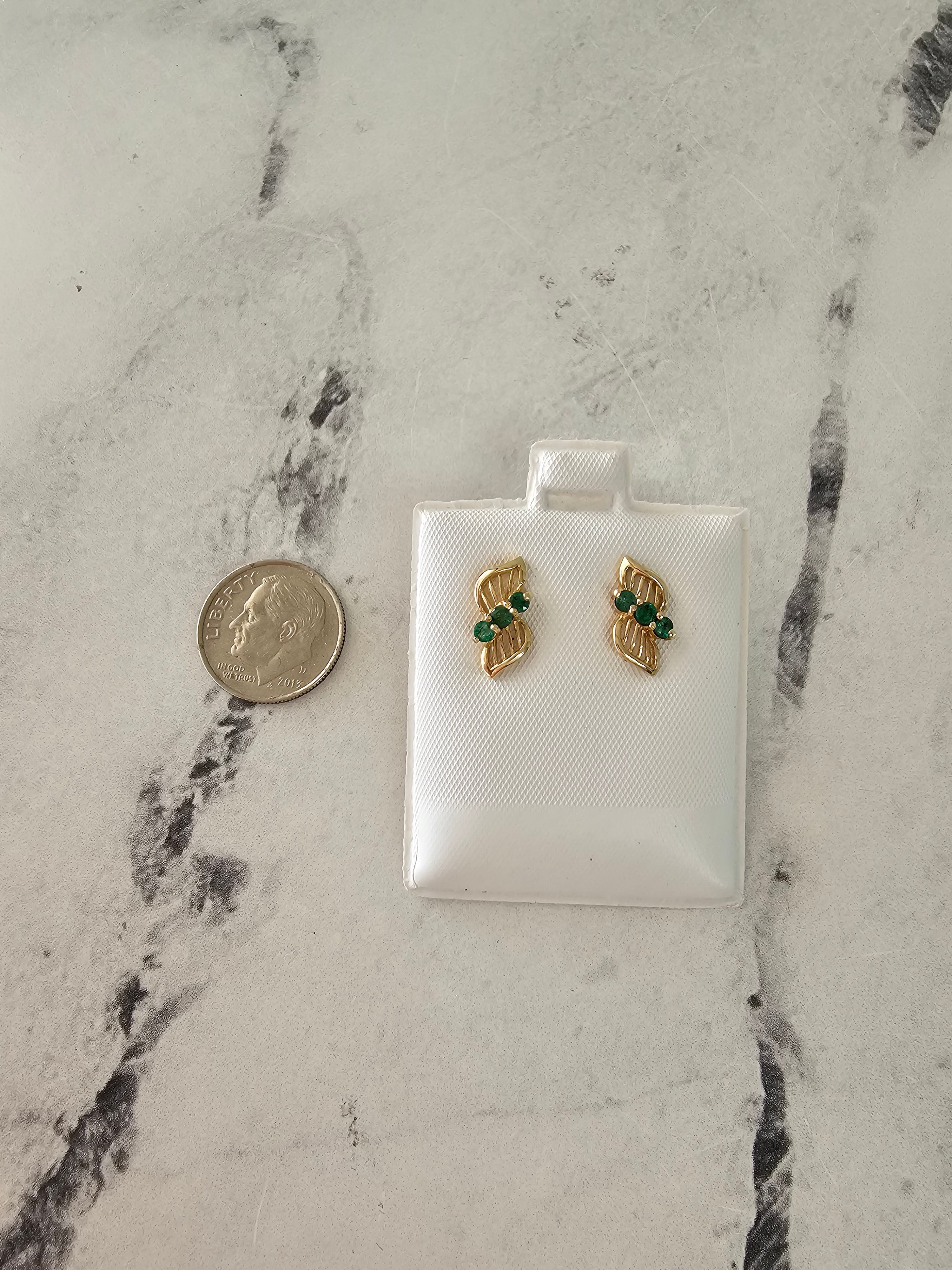 14K Yellow Gold Emerald Fan Style Earrings for Women - Elegant Dangle Drop Jewelry for Parties, Weddings & Special Occasions