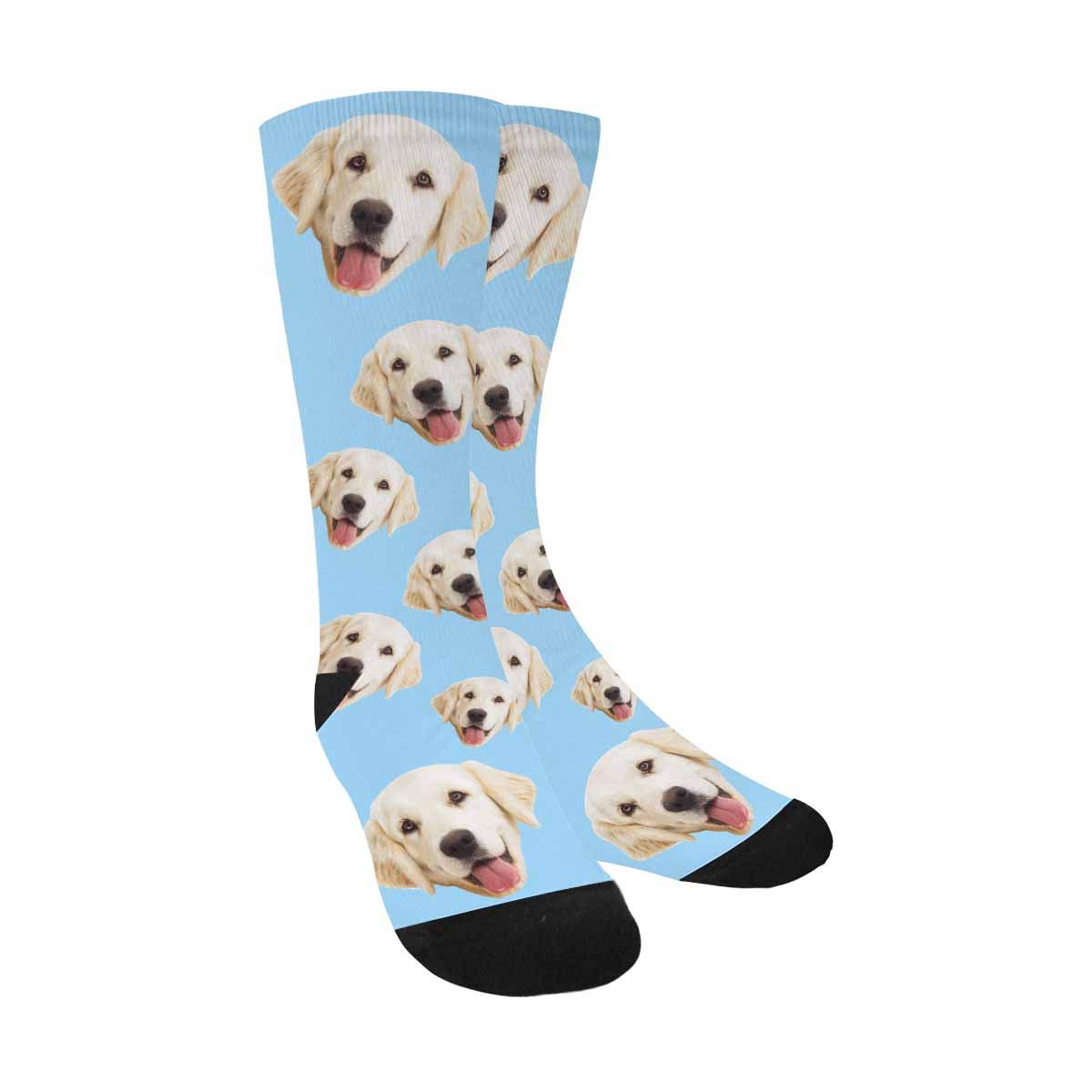 Custom Photo Dog Face Socks - Personalized Unisex Crew Socks with Changeable Pup Design - Blue | Fun Gift for Pet Lovers, Christmas Stocking Stuffer, Novelty Gift Idea