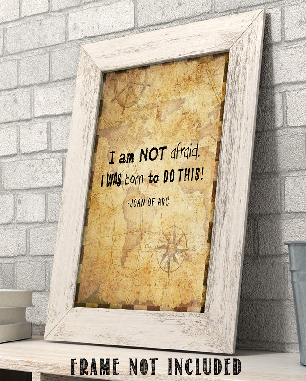 Joan of Arc Christian Bible Quote Wall Art - 11x14 Inspirational Scripture Print with 'I Am Not Afraid' Verse - Religious Home Decor Gift for Women, Family & Friends (Compass Design) - Perfect for Bedroom, Office & Church Decor