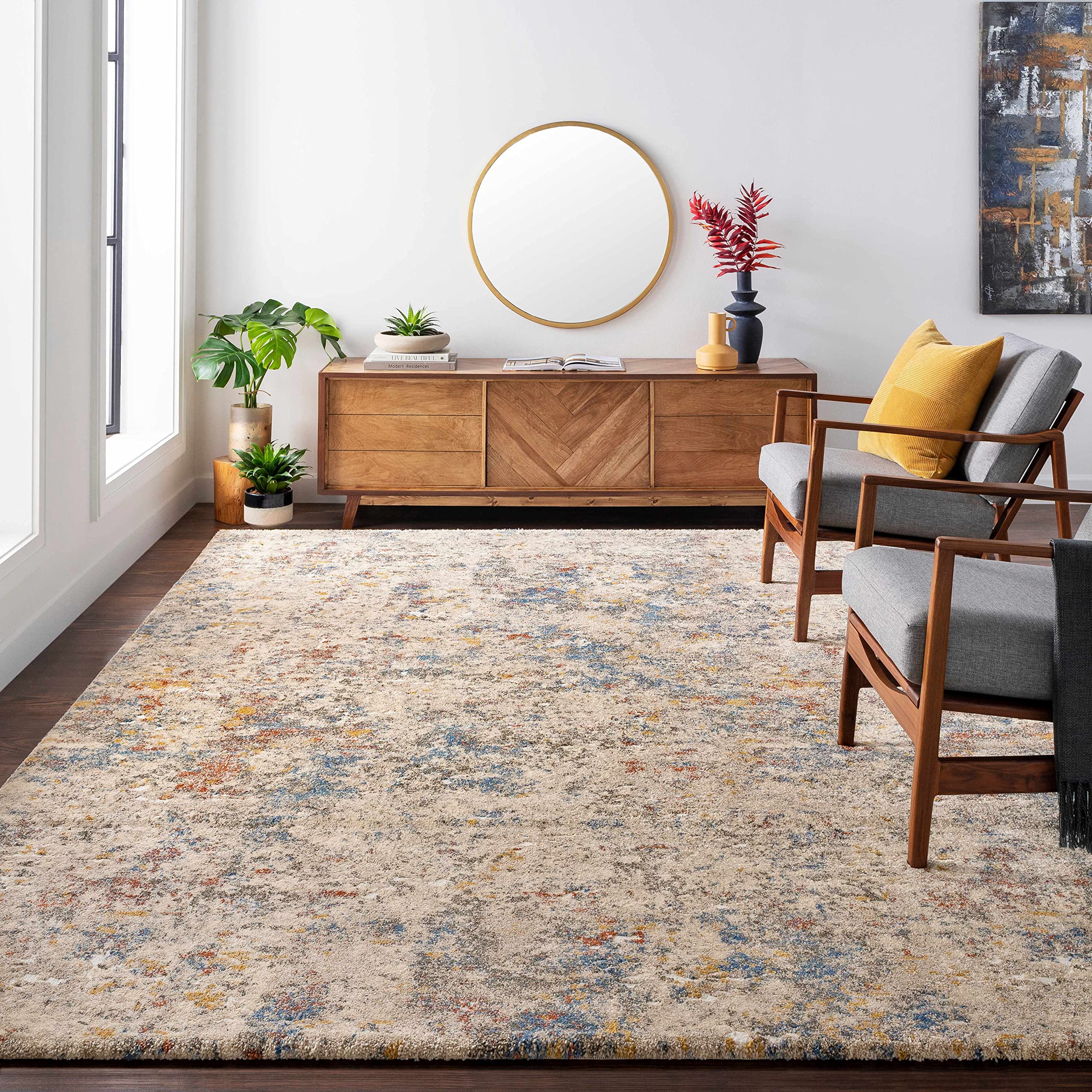 Hauteloom Laurencekirk Modern High Pile Area Rug - Soft Plush Living Room & Bedroom Carpet - Blue, Green, Gold - 2' x 3' - Perfect for Cozy Home Decor, Nursery, Dorm & Office Spaces