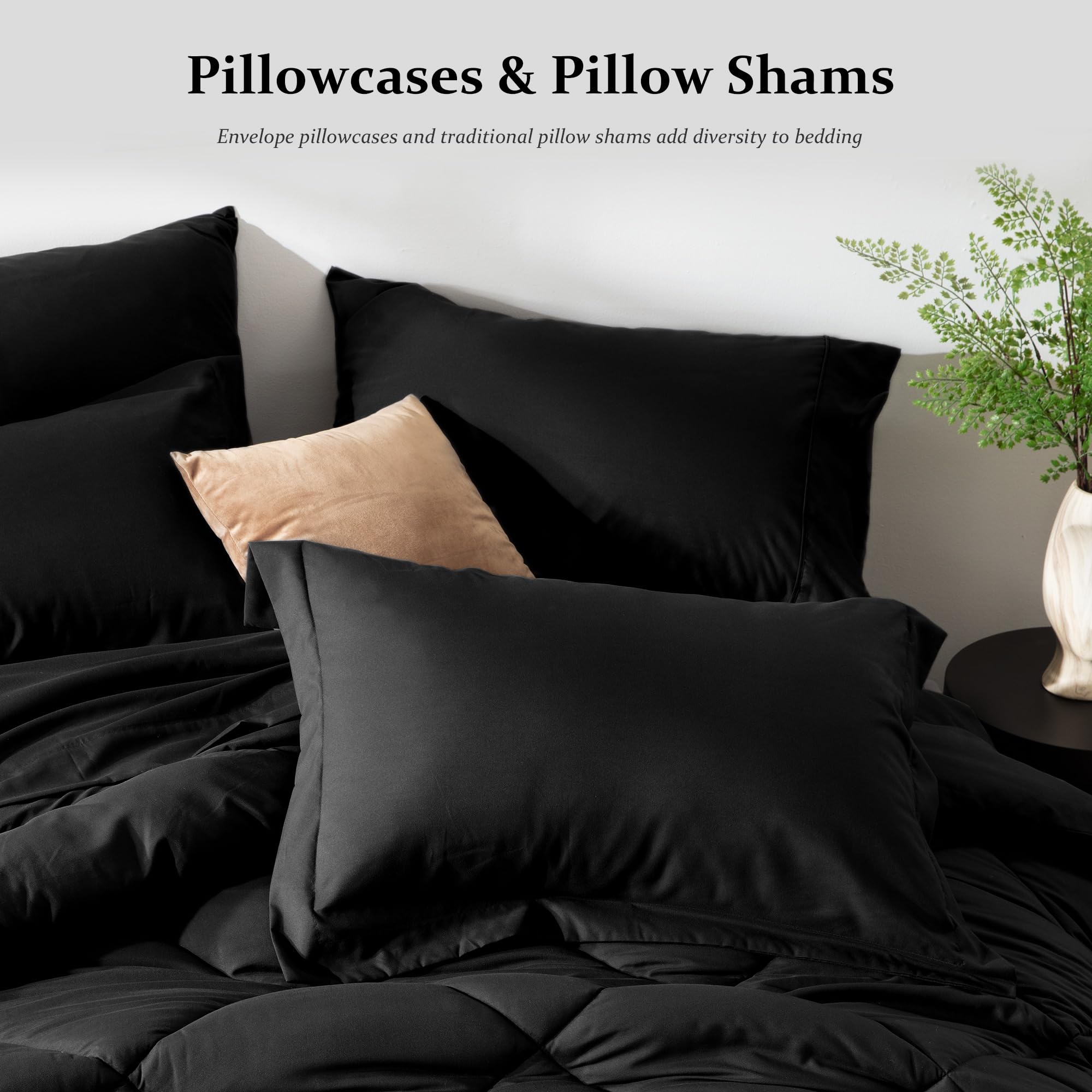 Newspin 8-Piece Full Bed in a Bag Comforter Set - All Season Black Bedding Set with Comforter, Sheets, Pillow Shams & Bed Skirt | Soft & Cozy for Year-Round Comfort | Perfect for Master Bedroom, Guest Room or Dorm