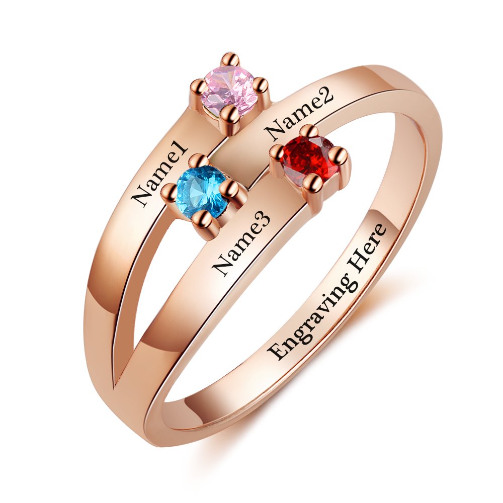 Personalized Women's Rings with 3 Birthstones & Names - Mother & Promise Rings for Her - Perfect for Gifts & Special Occasions