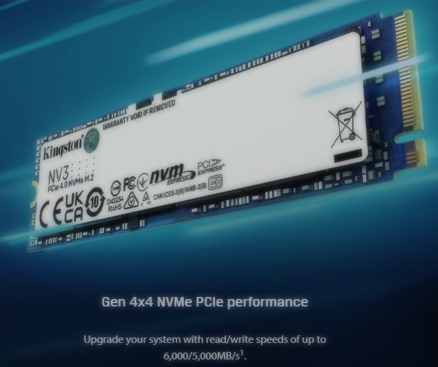 Kingston NV3 M.2 NVMe PCIe Gen4 2280 SSD 500GB 1TB 2TB - High Speed Internal Solid State Drive for Gaming, Laptop & Desktop PC Upgrade - Fast Boot, Load Times & Data Transfer