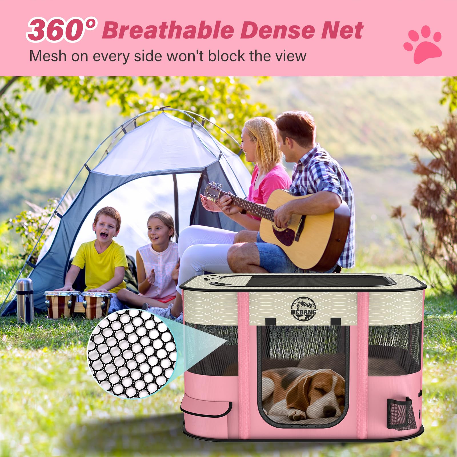 Foldable Dog Playpen - Portable Puppy Play Pen & Collapsible Pet Crate Cage for Small Animals Indoor/Outdoor Use | Includes Carrying Case & Food Bowl | Perfect for Puppies, Kittens, Rabbits, Guinea Pigs (Pink, Medium Size) - Great for Travel, Home, Backyard & Training
