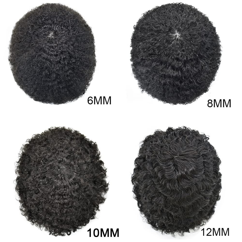 **Afro Curly Men's Toupee - Full Poly African American Hairpiece with Injected PU Skin - Kinky Curly Wigs for Black Men (8x10, Jet Black -10mm) - Perfect for Daily Wear, Cosplay & Special Events**