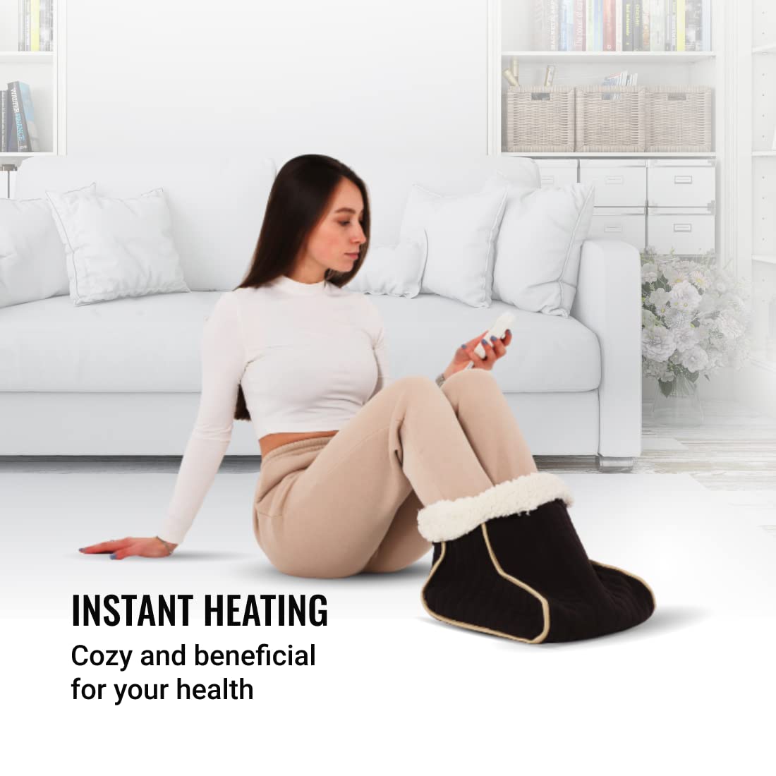 UGI Electric Foot Warmer with 3 Heat Settings & Auto Shut-Off - Adjustable for Any Foot Size, Machine Washable Heated Boots & Warming Slippers - Ideal for Women, Men & Elderly - Cozy Heated Foot Warmer Pad for Home, Office & Winter Use - EcoSapiens