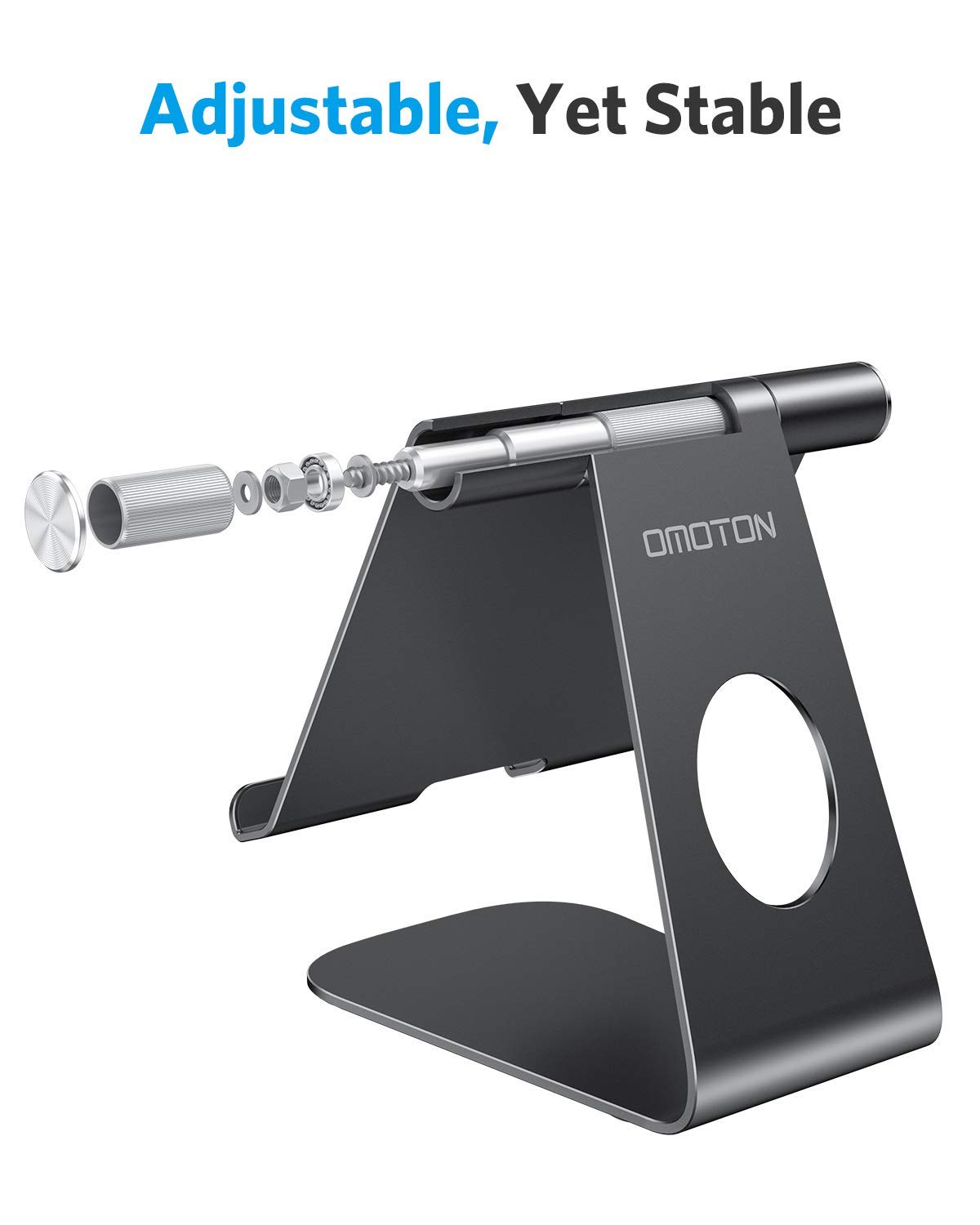 OMOTON Adjustable Tablet Stand Holder for iPad Pro 2022/11/12.9, iPad Air 3/4/5, iPad Mini 4/5/6, Samsung Galaxy Tab, Nintendo Switch - Universal Aluminum Stand for Tablets up to 12.9 Inches (Black) - Perfect for Home Office, Gaming & Watching Videos