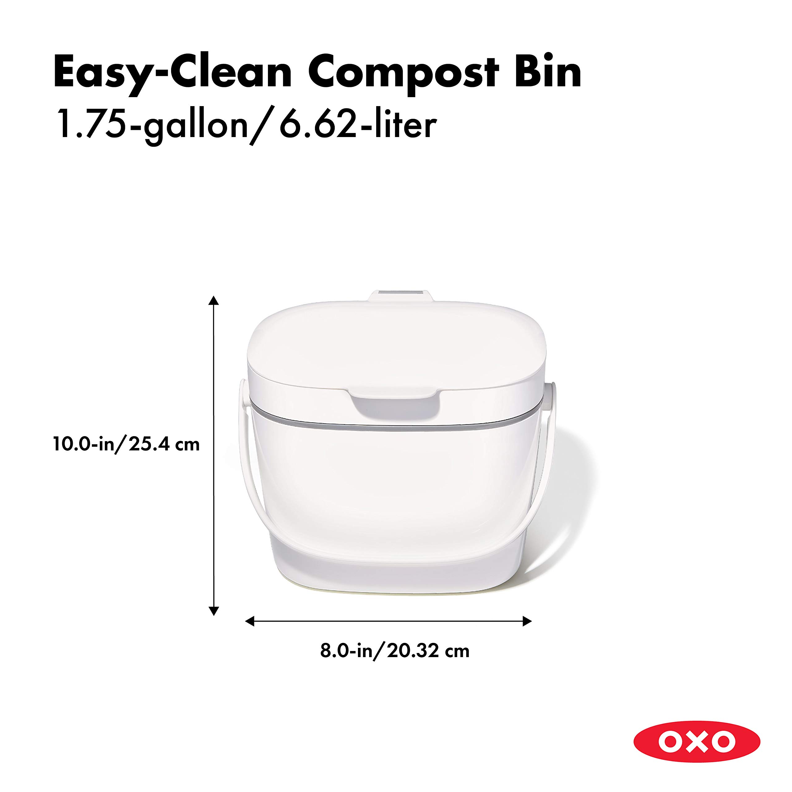 OXO Good Grips Easy-Clean Compost Bin - 1.75 Gallon (6.62L) White Kitchen Composter for Organic Waste - Perfect for Countertop Composting in Eco-Friendly Homes