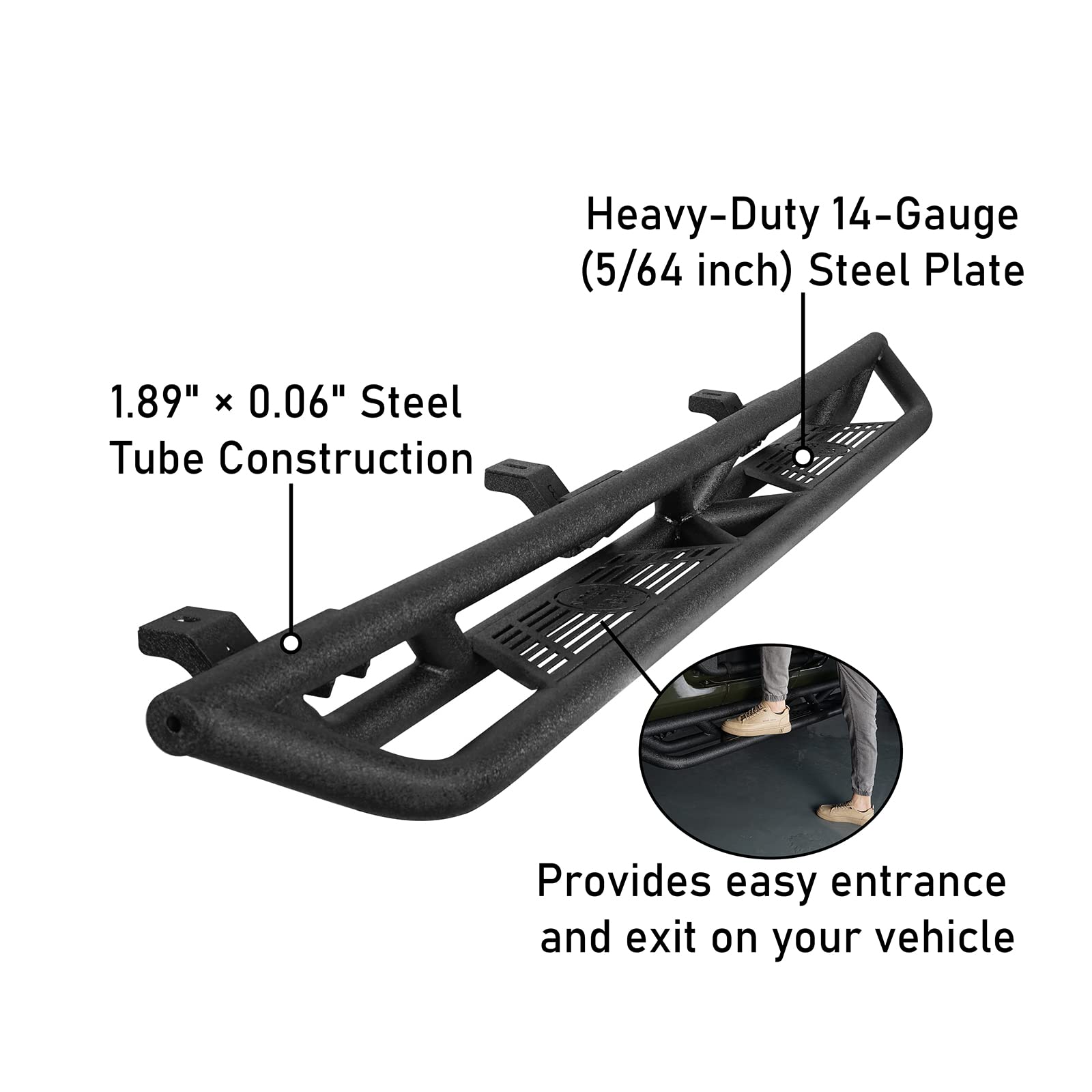 Jeep Gladiator 2020-2025 JT Running Boards - Textured Black Side Step Nerf Bars with Rock Slider Protection (Pair) | Durable Off-Road Accessories for Adventure & Daily Driving