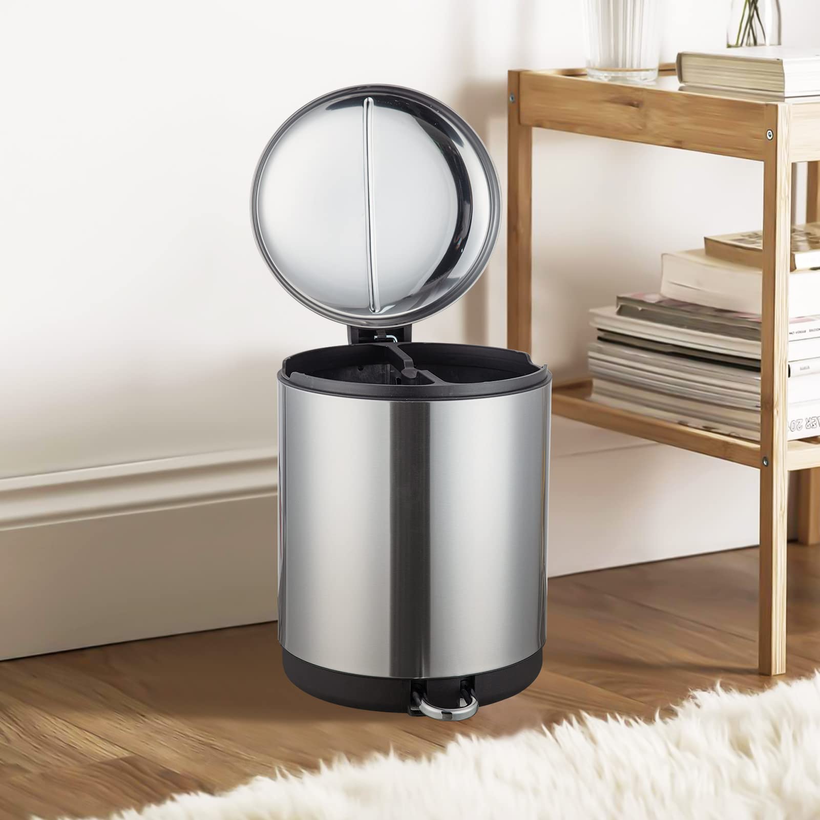 GARVEE 8-16 Gallon Dual Compartment Trash Can with Lid - 2 Removable Inner Buckets for Recycling & Waste - Perfect for Home, Office & Business Use (Silver)