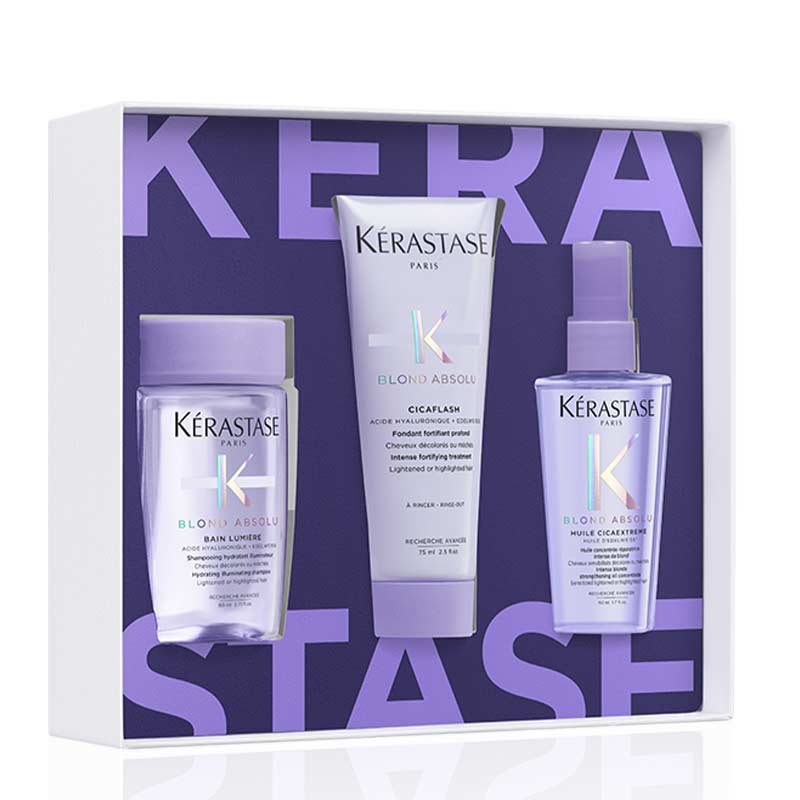 Kerastase Strength Essentials Blonde Absolu Trio Gift Set for Damaged Hair - Repair & Shine Treatment for Blonde Hair - Perfect for Gifting & Salon Use
