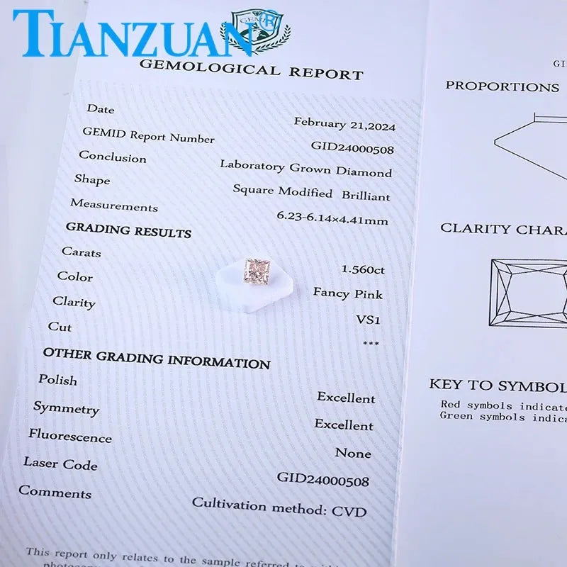 1.56CT VS1 Lab Grown Square CVD Diamond - Fancy Pink Loose Gemstone with GEMID Certification | Perfect for Engagement Rings, Wedding Bands & Fine Jewelry Making