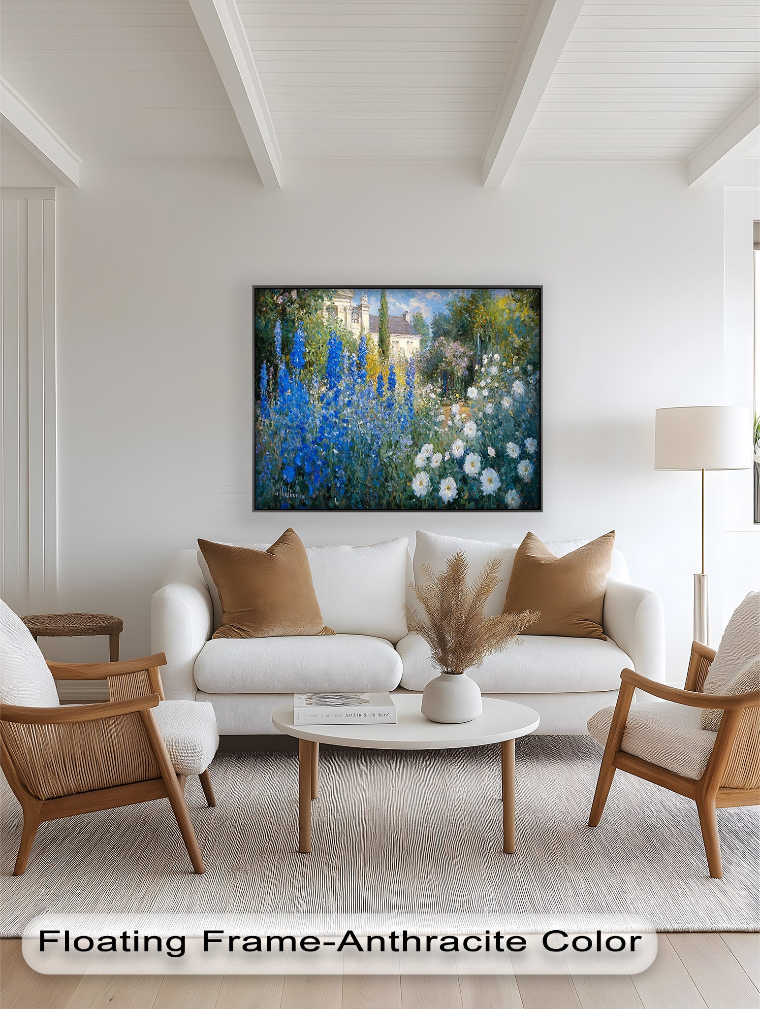 Blue Delphinium Impressionist Oil Painting - Handmade Floral Wall Art for Living Room, Bedroom & Office Decor
