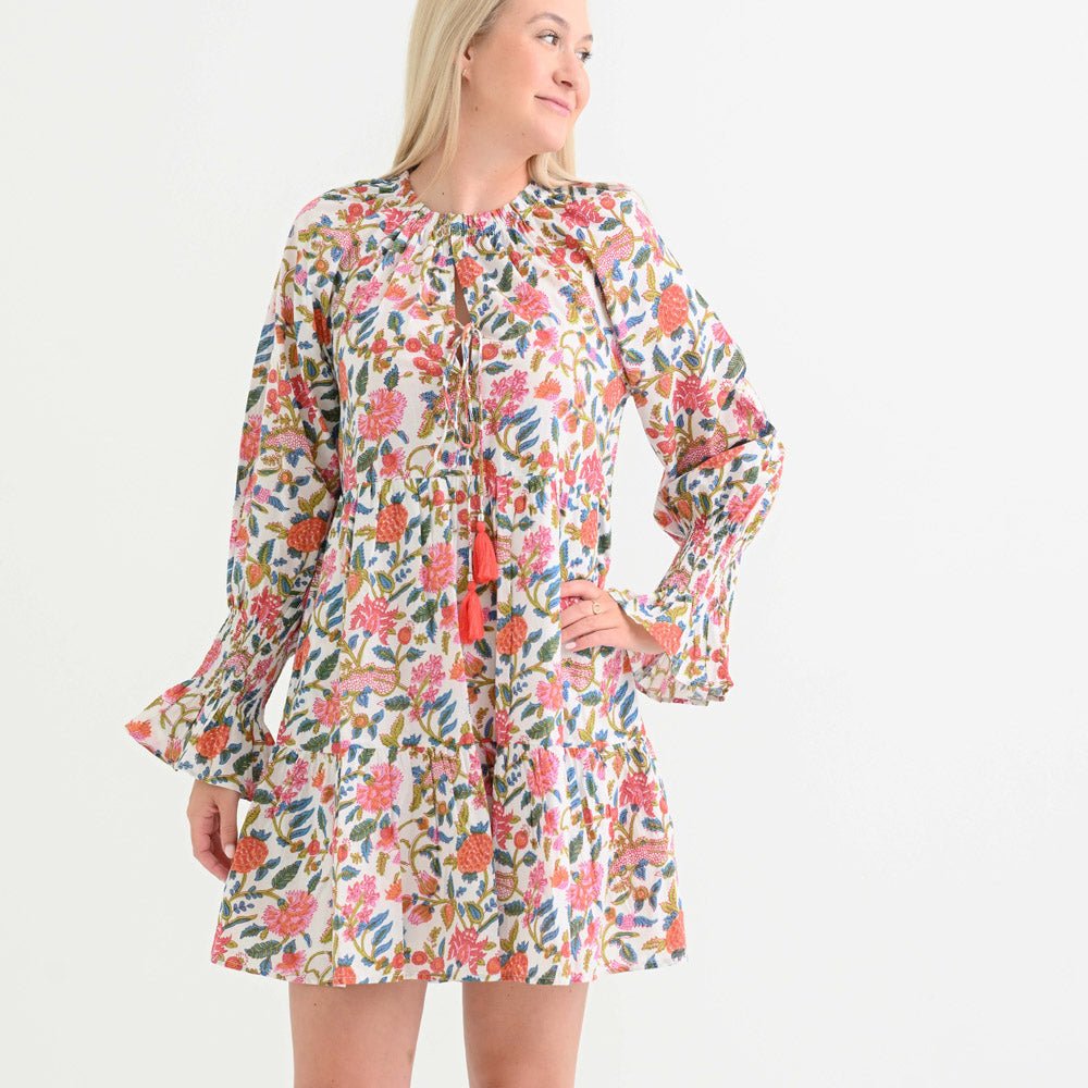 Stylish Cabana Garden Long Sleeve Flounce Dress for Women | Summer Beach Cover Up, Boho Chic Outfit, Vacation Wear