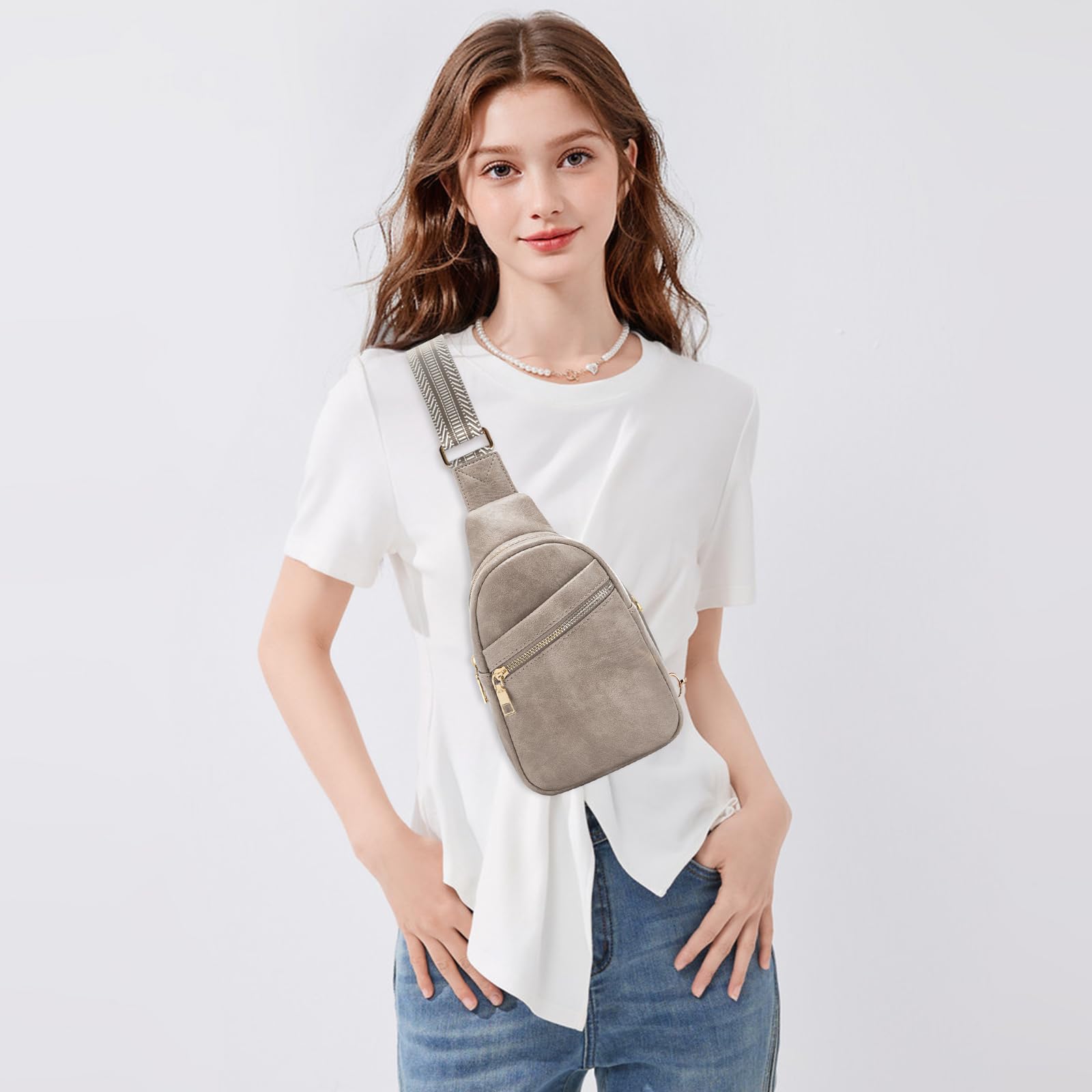 Vegan Leather Crossbody Sling Bag for Women - Small Chest Bag Purse, Fanny Pack for Running, Travel & Everyday Use